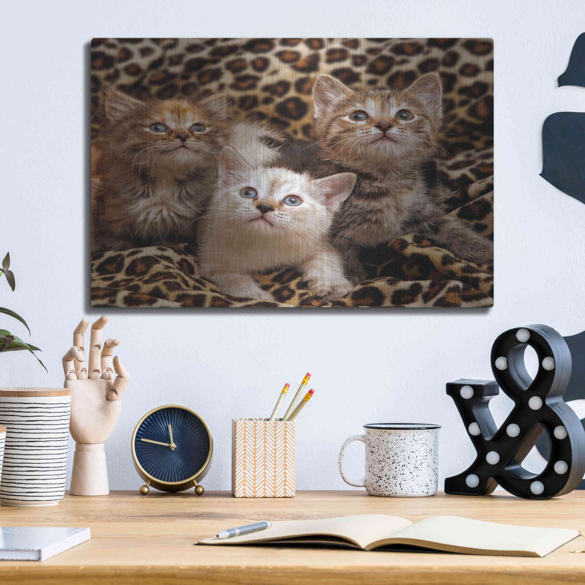 Luxe Metal Art 'Kittens' by Mike Jones, Metal Wall Art,16x12