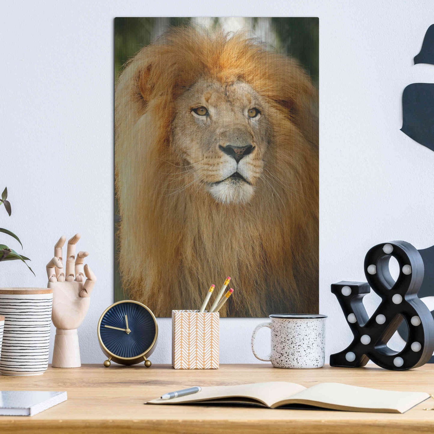 Luxe Metal Art 'Lion' by Mike Jones, Metal Wall Art,12x16