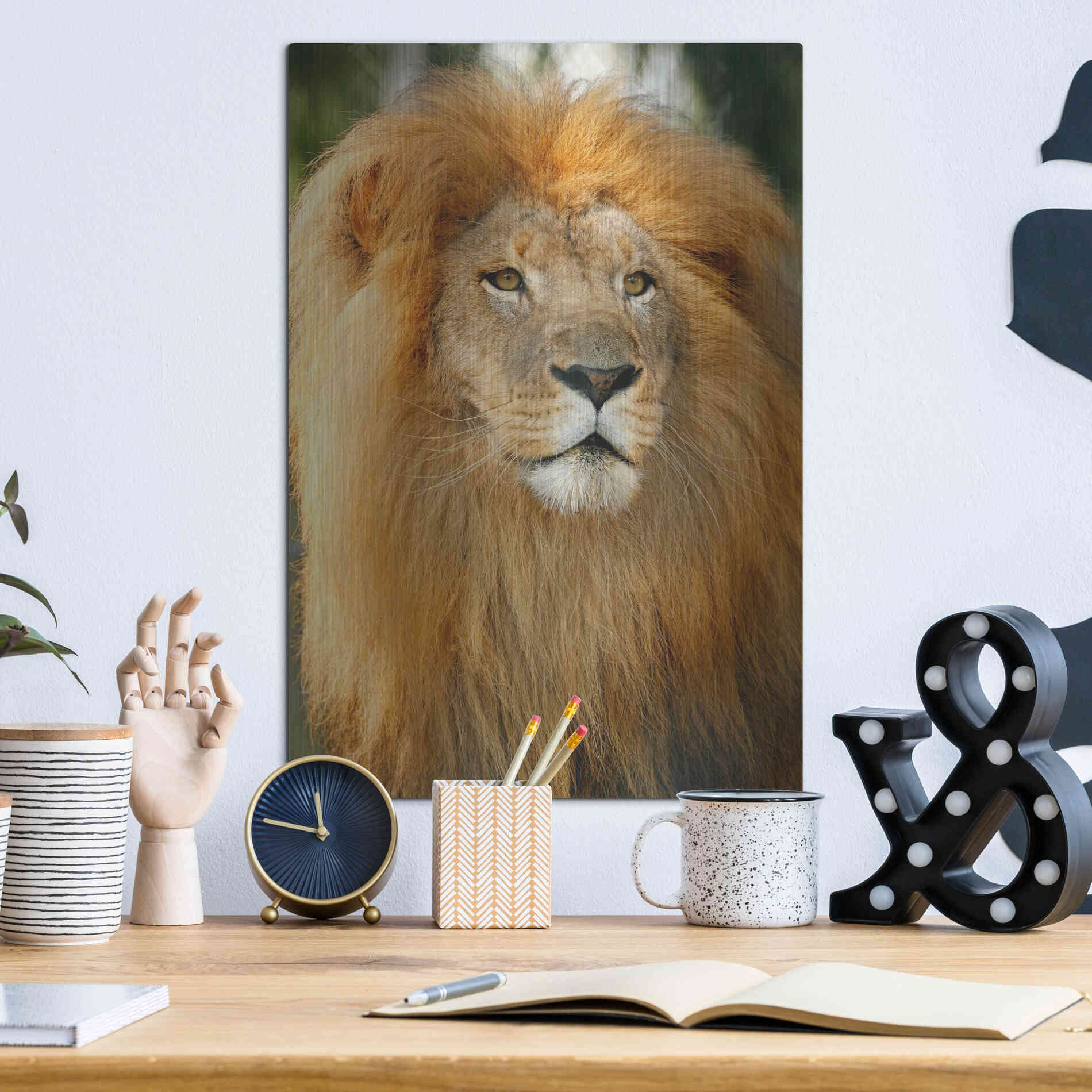 Luxe Metal Art 'Lion' by Mike Jones, Metal Wall Art,12x16