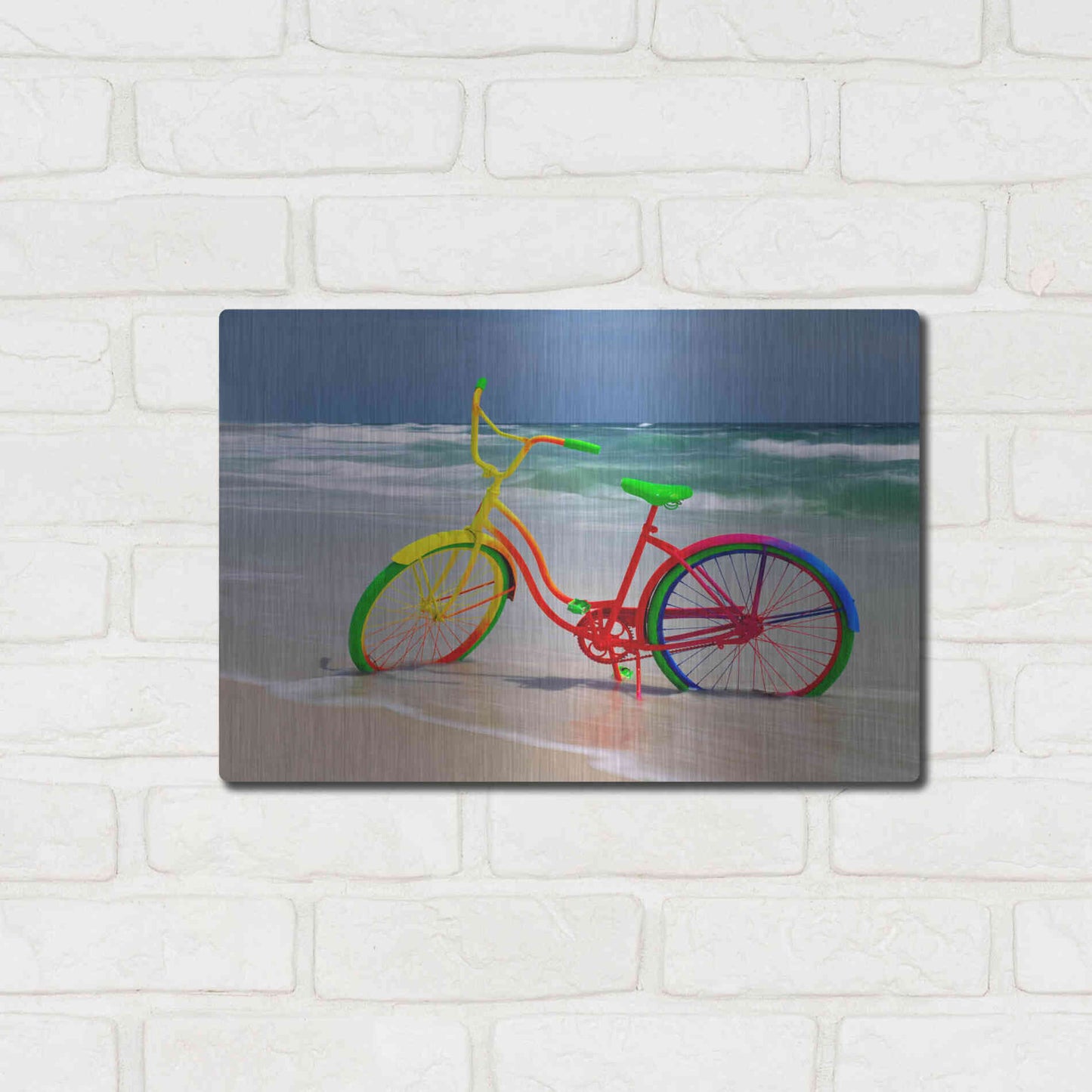 Luxe Metal Art 'Rainbow Bike' by Mike Jones, Metal Wall Art,16x12