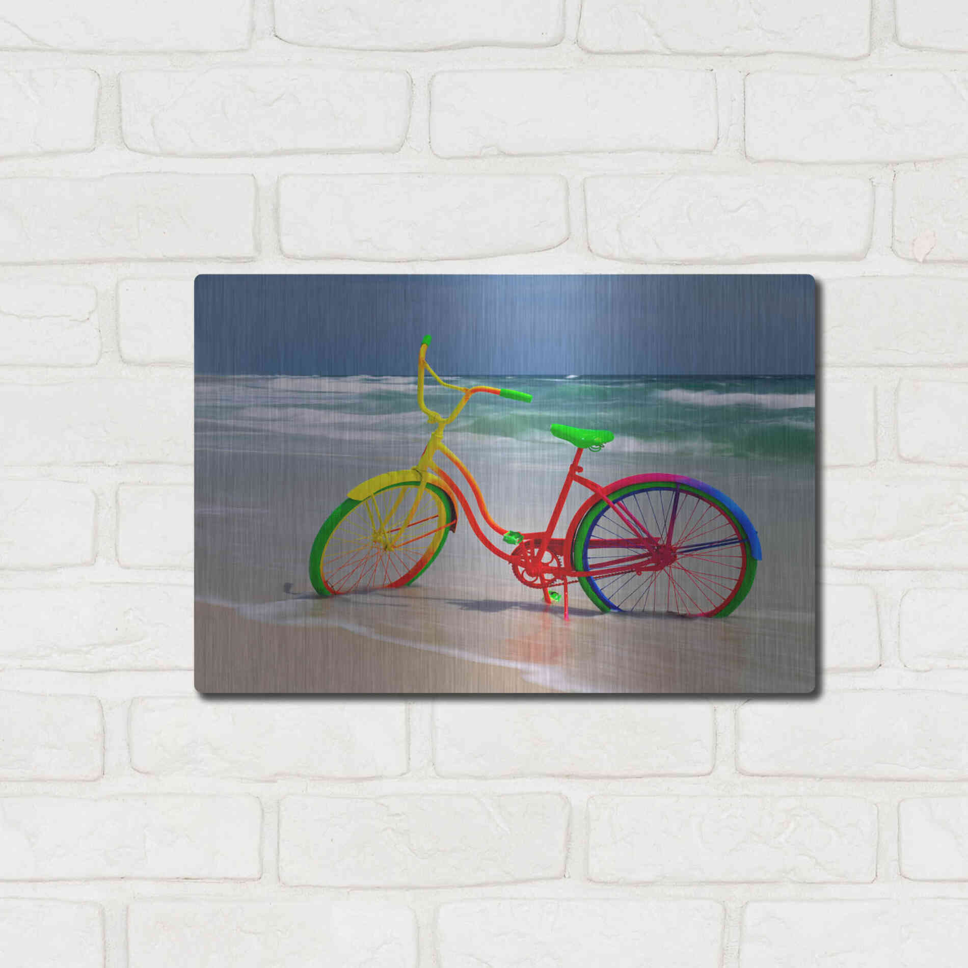 Luxe Metal Art 'Rainbow Bike' by Mike Jones, Metal Wall Art,16x12