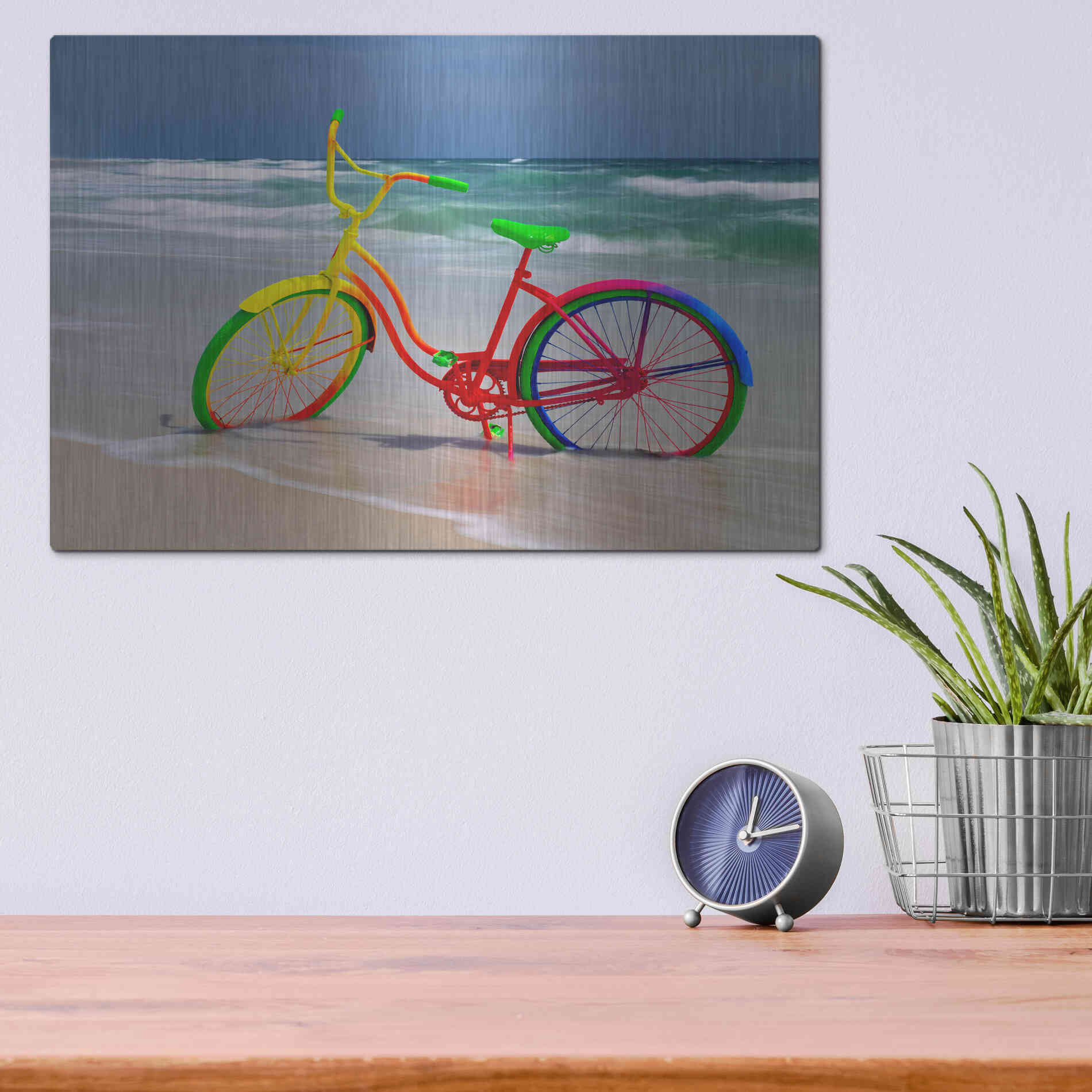 Luxe Metal Art 'Rainbow Bike' by Mike Jones, Metal Wall Art,16x12