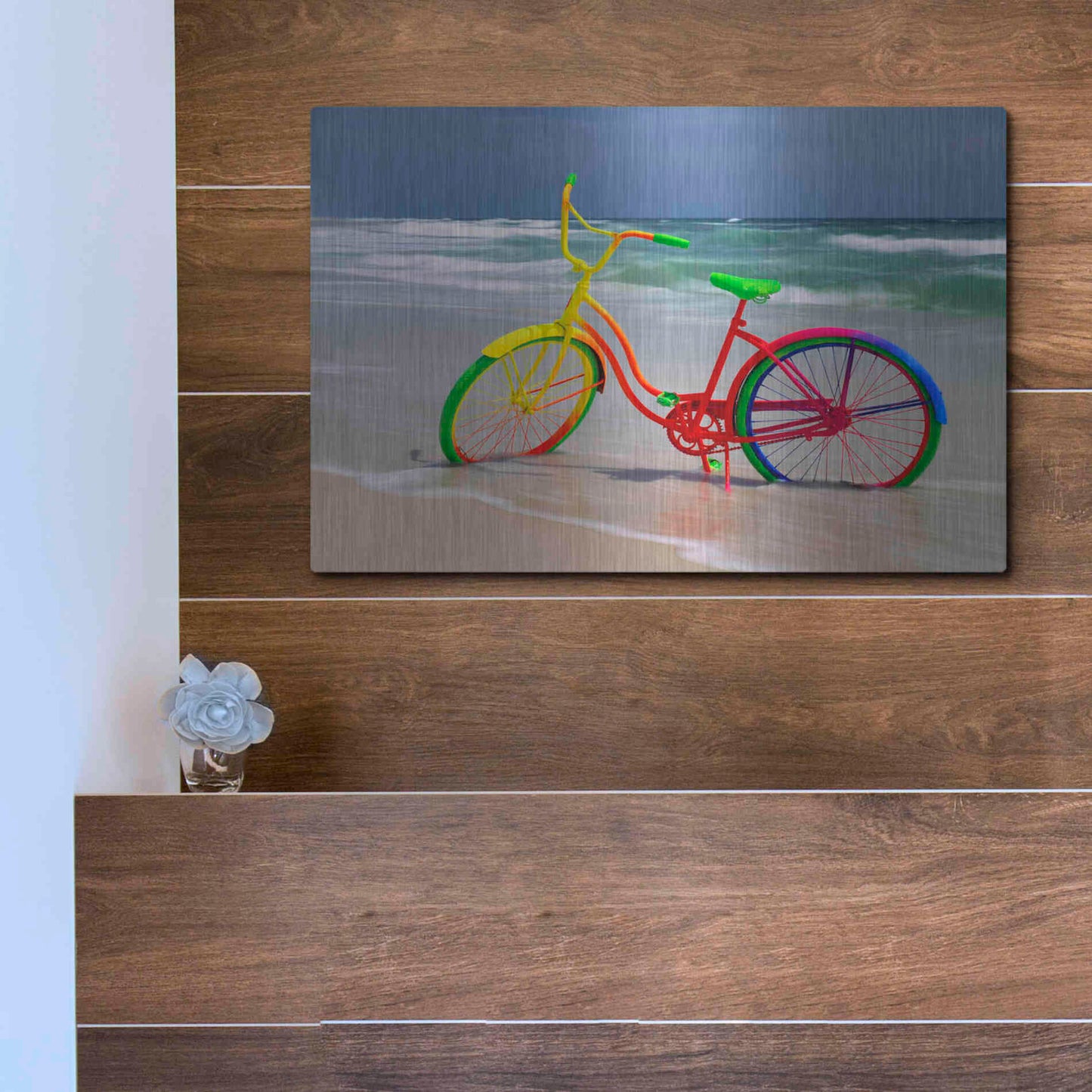 Luxe Metal Art 'Rainbow Bike' by Mike Jones, Metal Wall Art,16x12