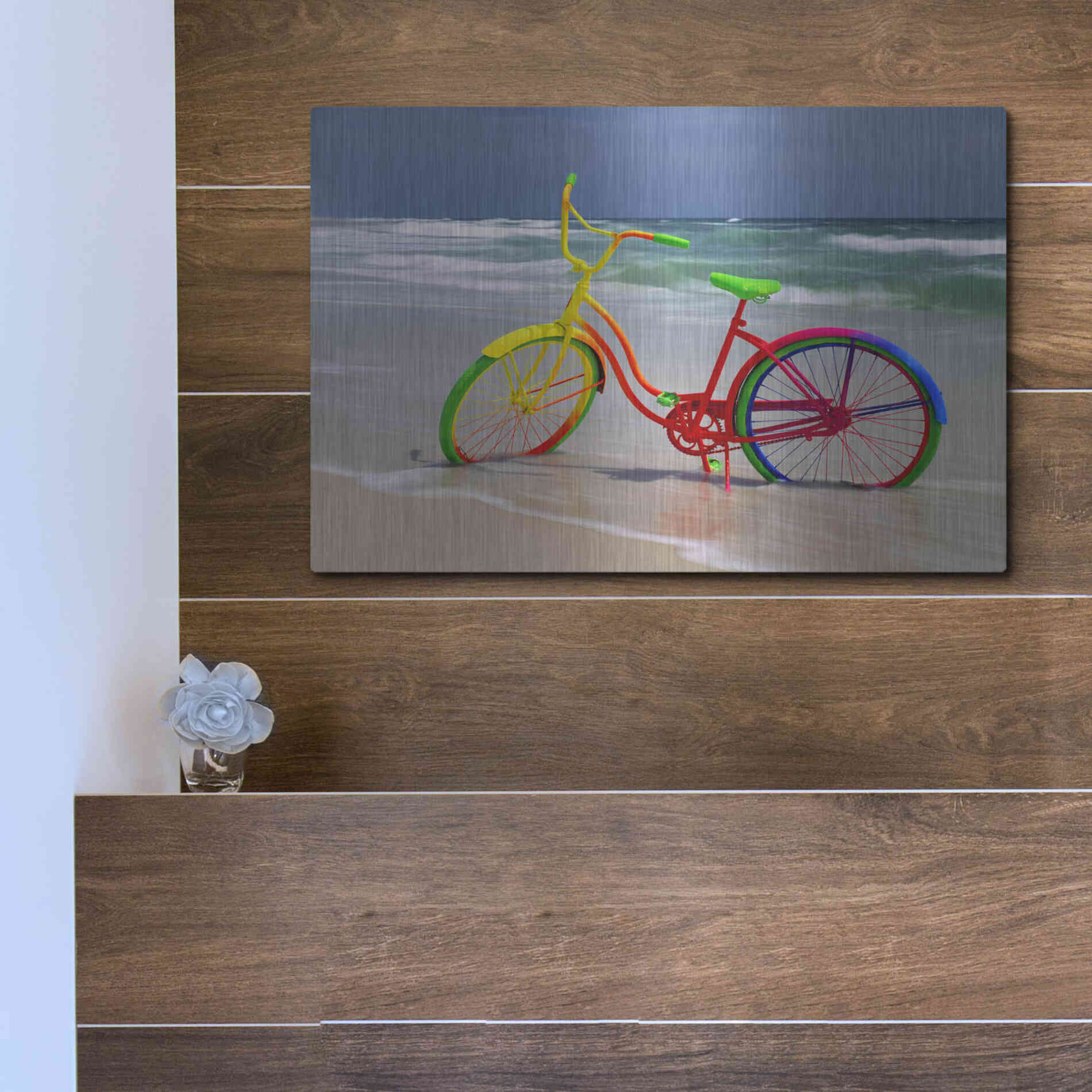 Luxe Metal Art 'Rainbow Bike' by Mike Jones, Metal Wall Art,16x12