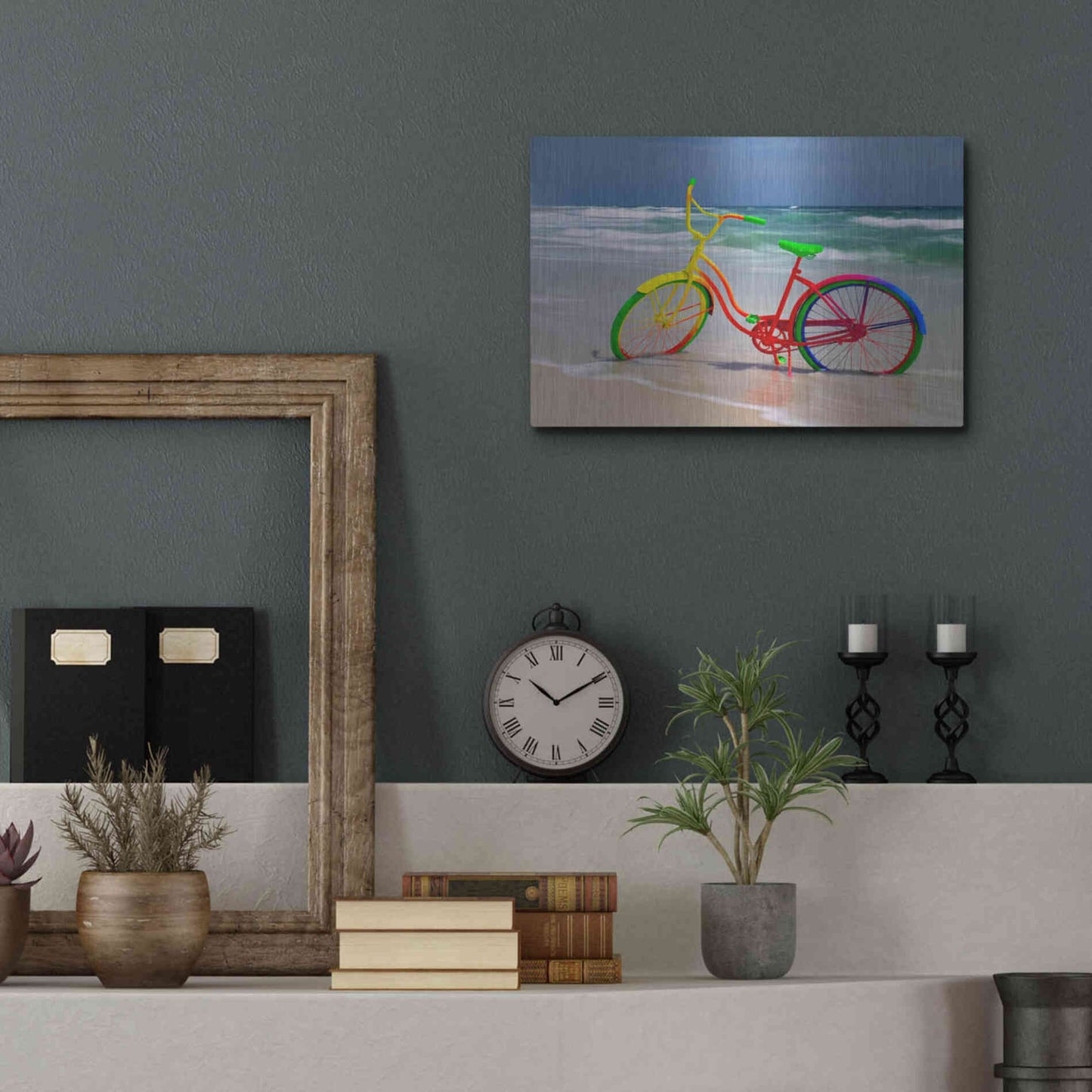 Luxe Metal Art 'Rainbow Bike' by Mike Jones, Metal Wall Art,16x12
