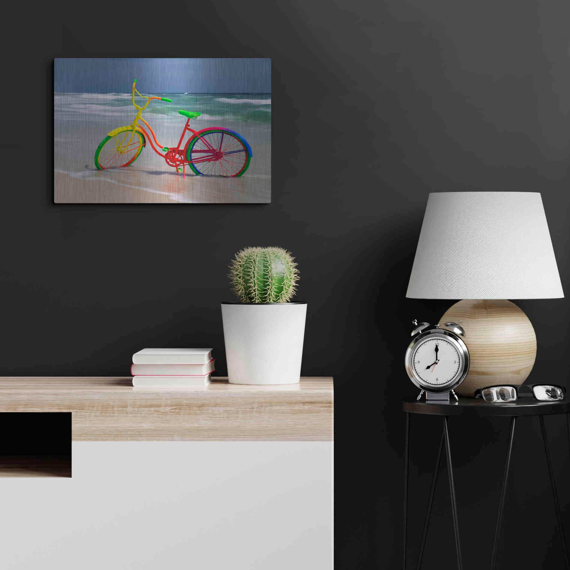 Luxe Metal Art 'Rainbow Bike' by Mike Jones, Metal Wall Art,24x16