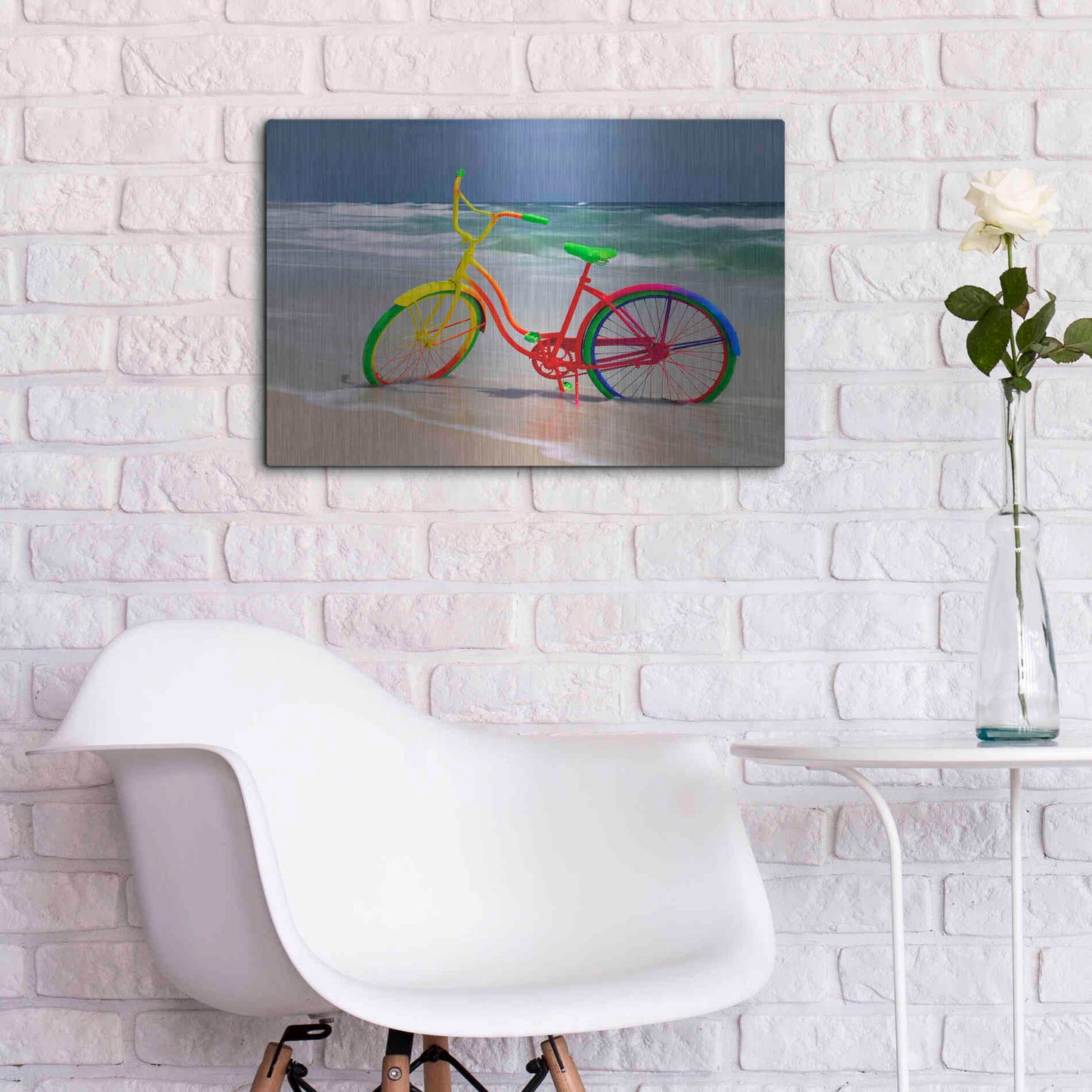 Luxe Metal Art 'Rainbow Bike' by Mike Jones, Metal Wall Art,24x16