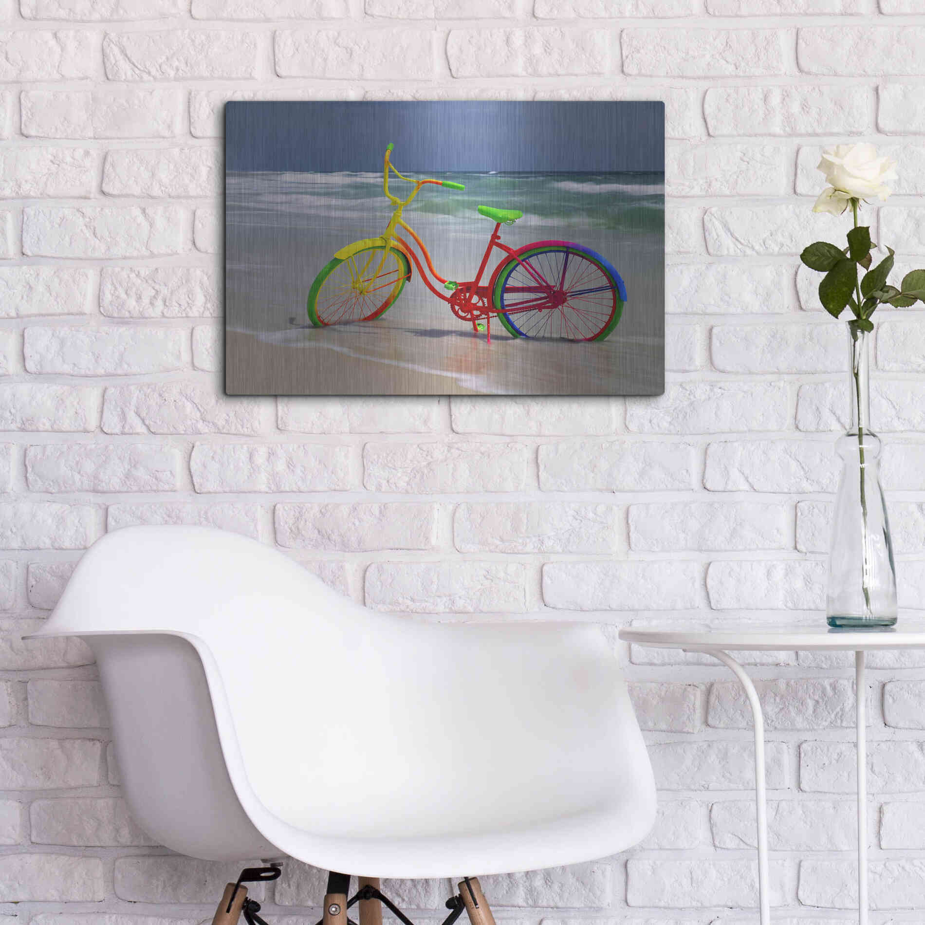 Luxe Metal Art 'Rainbow Bike' by Mike Jones, Metal Wall Art,24x16