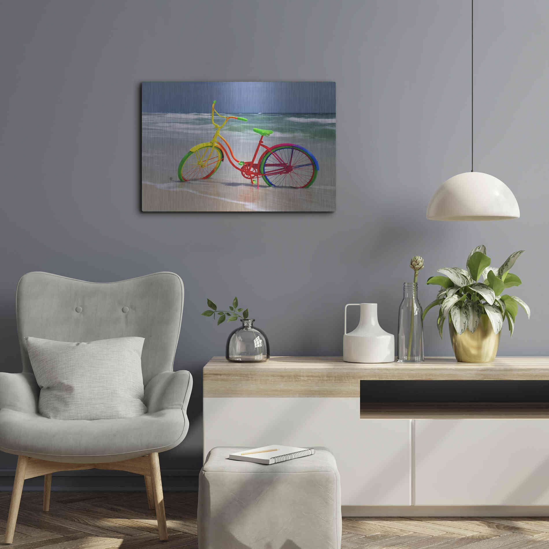 Luxe Metal Art 'Rainbow Bike' by Mike Jones, Metal Wall Art,24x16