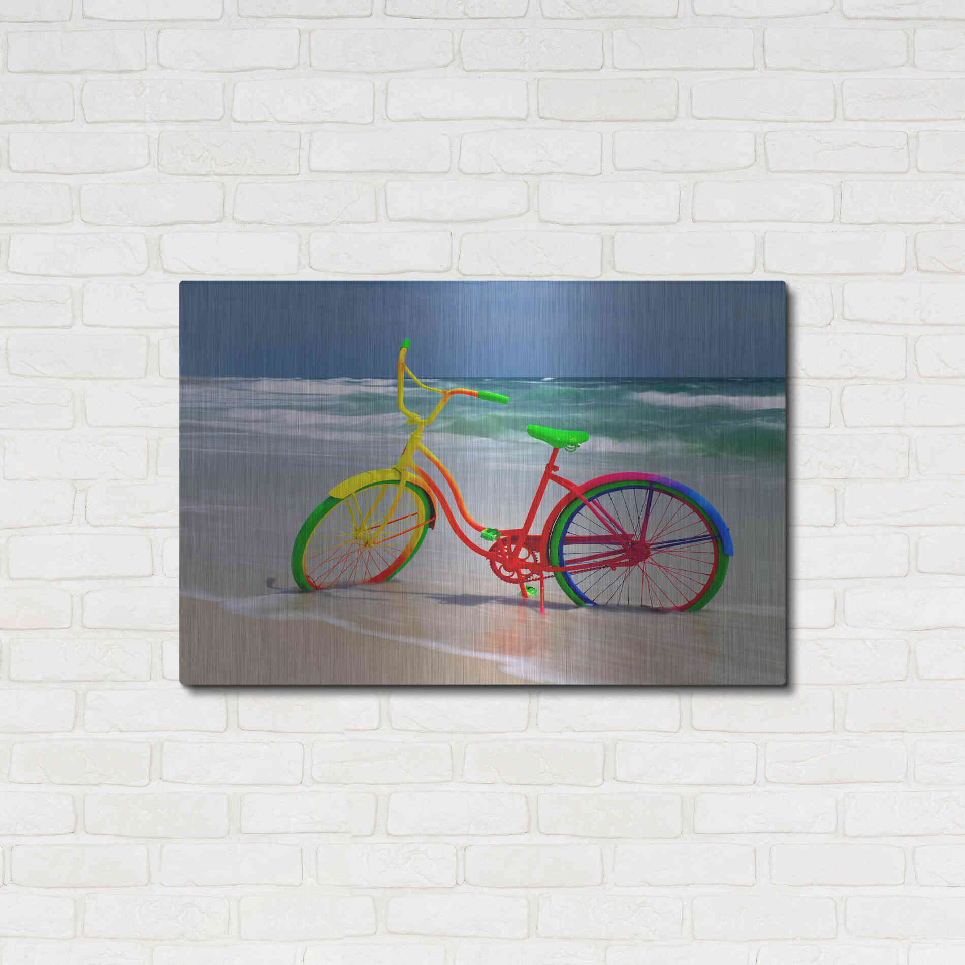Luxe Metal Art 'Rainbow Bike' by Mike Jones, Metal Wall Art,36x24