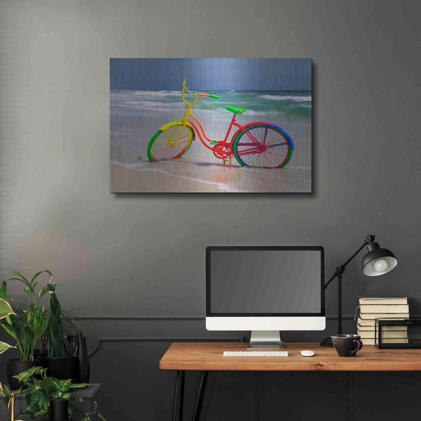 Luxe Metal Art 'Rainbow Bike' by Mike Jones, Metal Wall Art,36x24