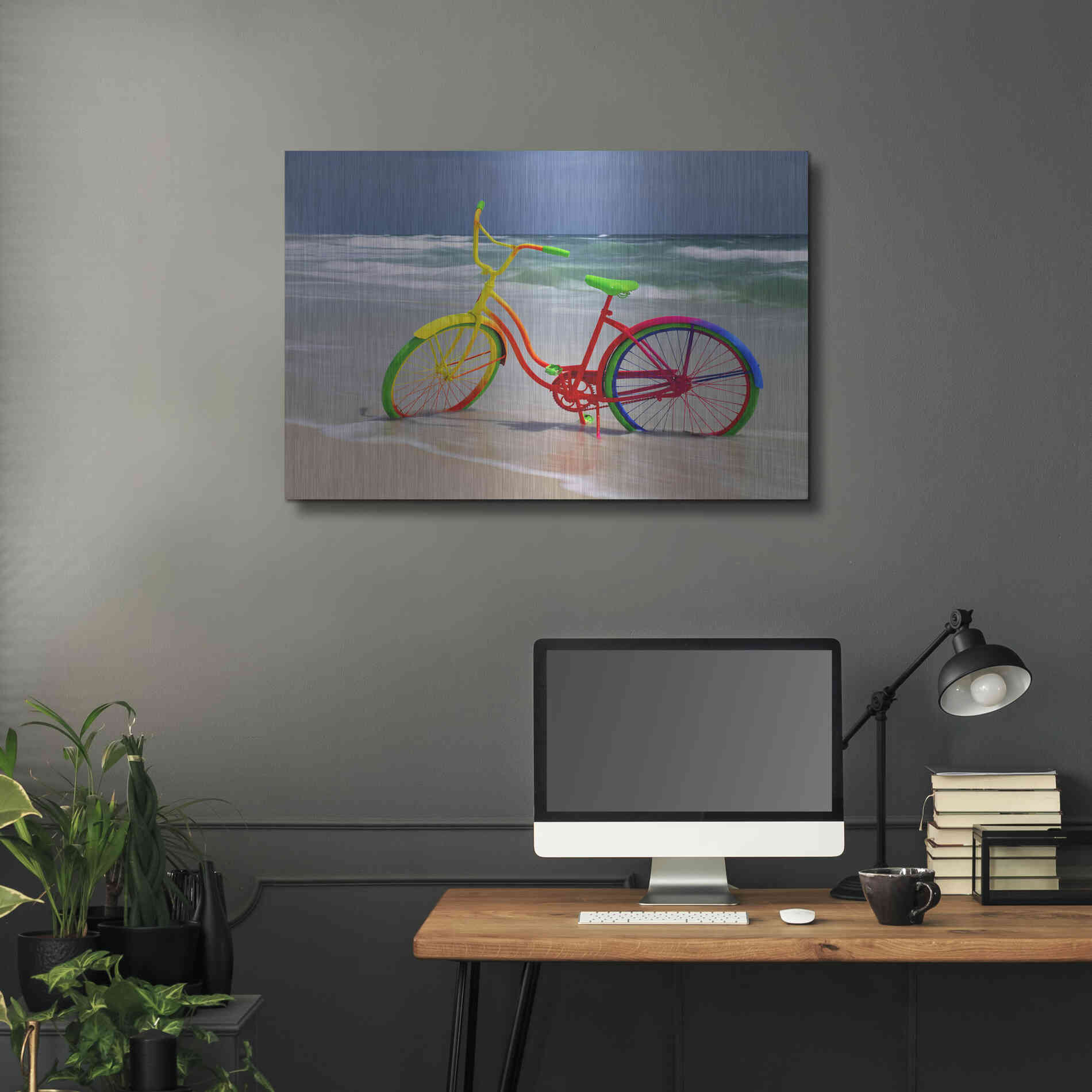 Luxe Metal Art 'Rainbow Bike' by Mike Jones, Metal Wall Art,36x24