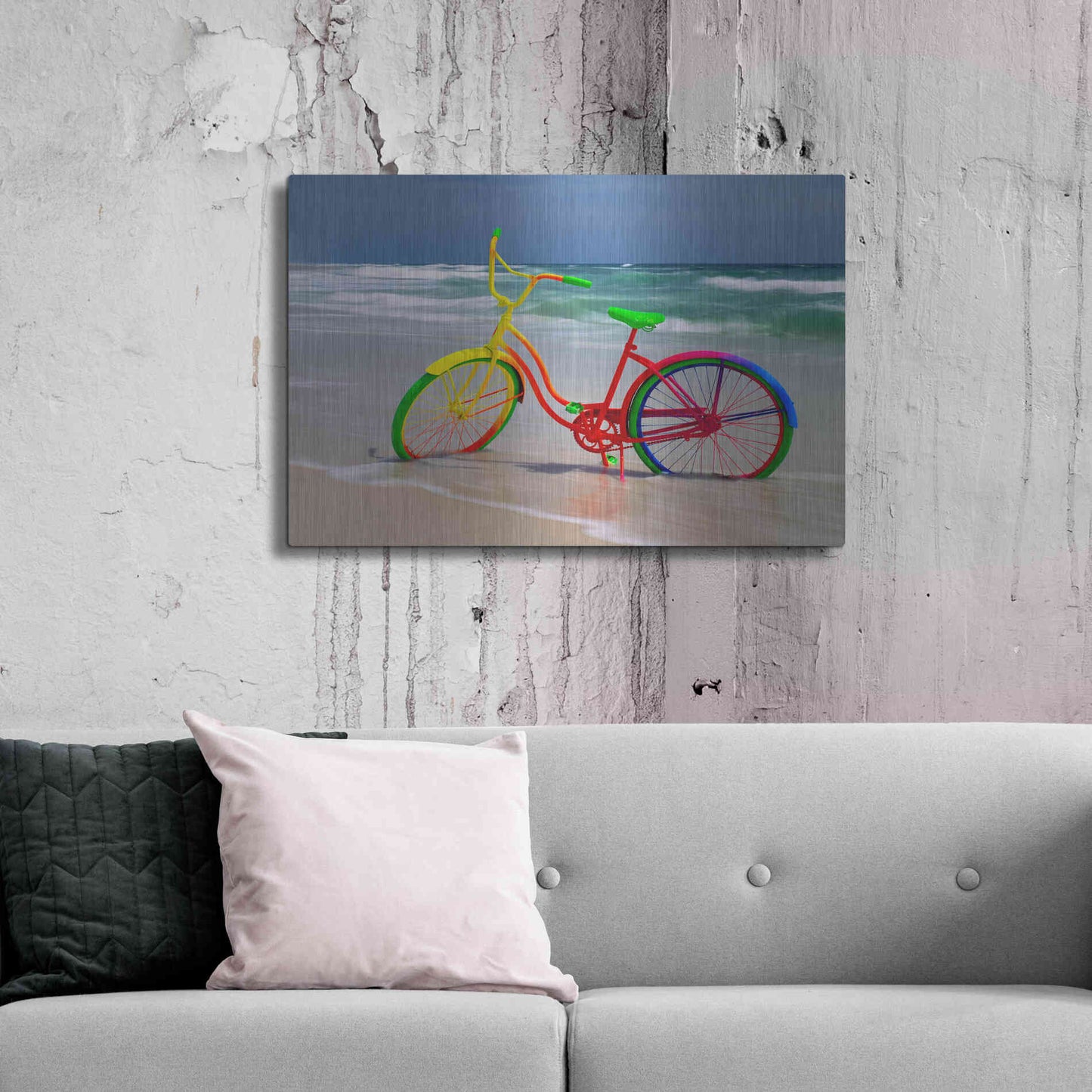 Luxe Metal Art 'Rainbow Bike' by Mike Jones, Metal Wall Art,36x24