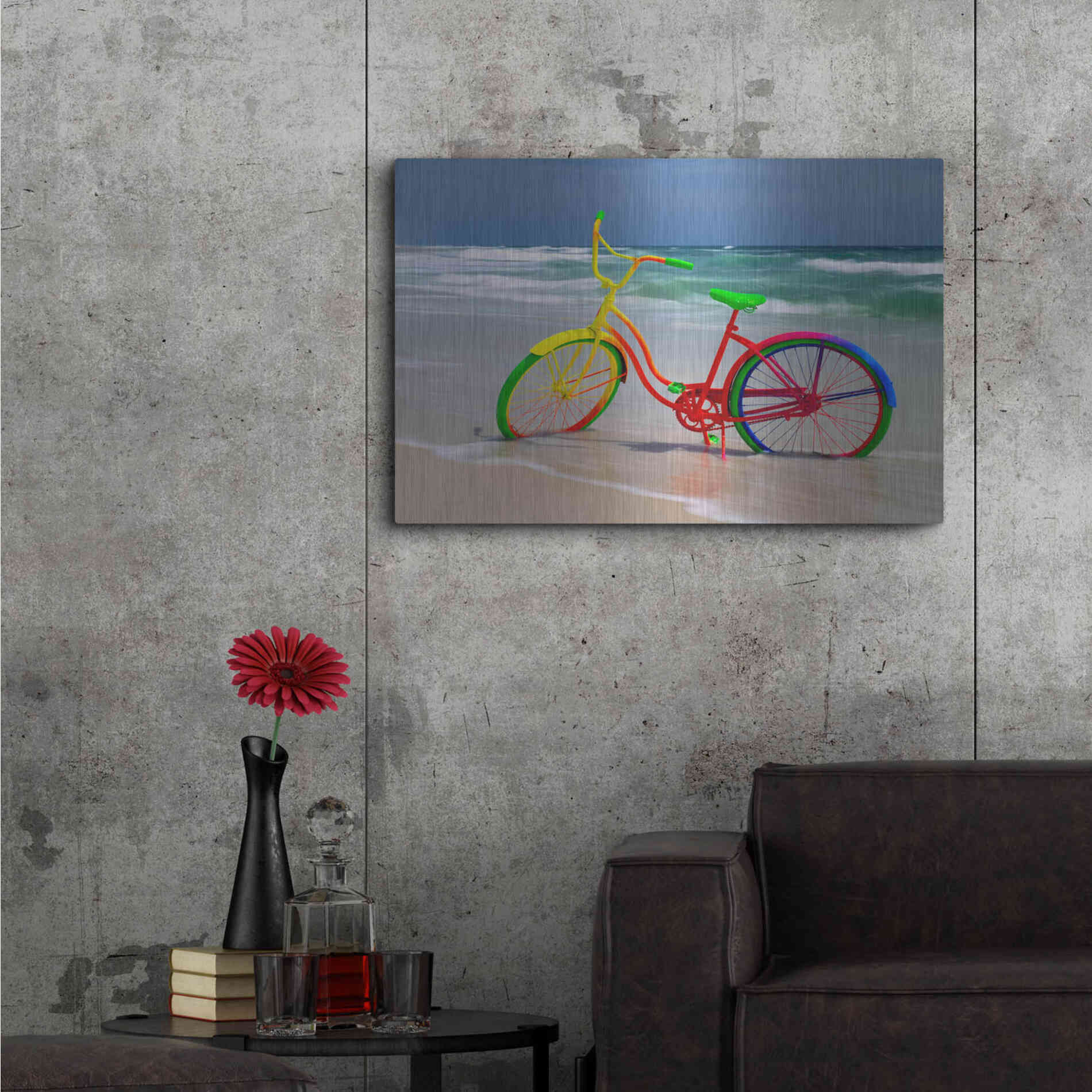 Luxe Metal Art 'Rainbow Bike' by Mike Jones, Metal Wall Art,36x24