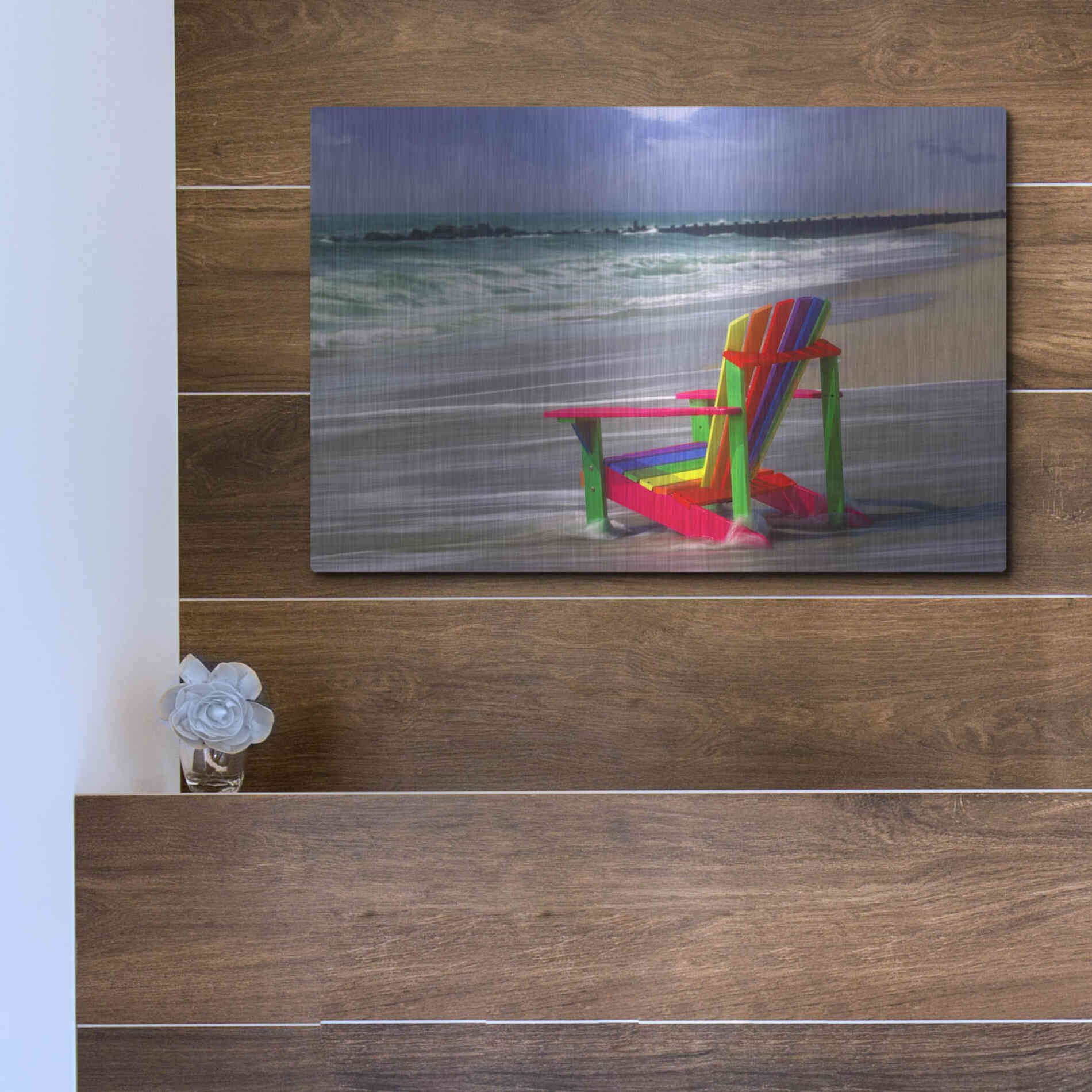 Luxe Metal Art 'Rainbow Chair' by Mike Jones, Metal Wall Art,16x12