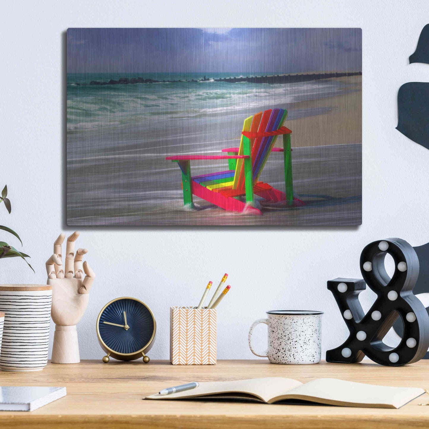 Luxe Metal Art 'Rainbow Chair' by Mike Jones, Metal Wall Art,16x12