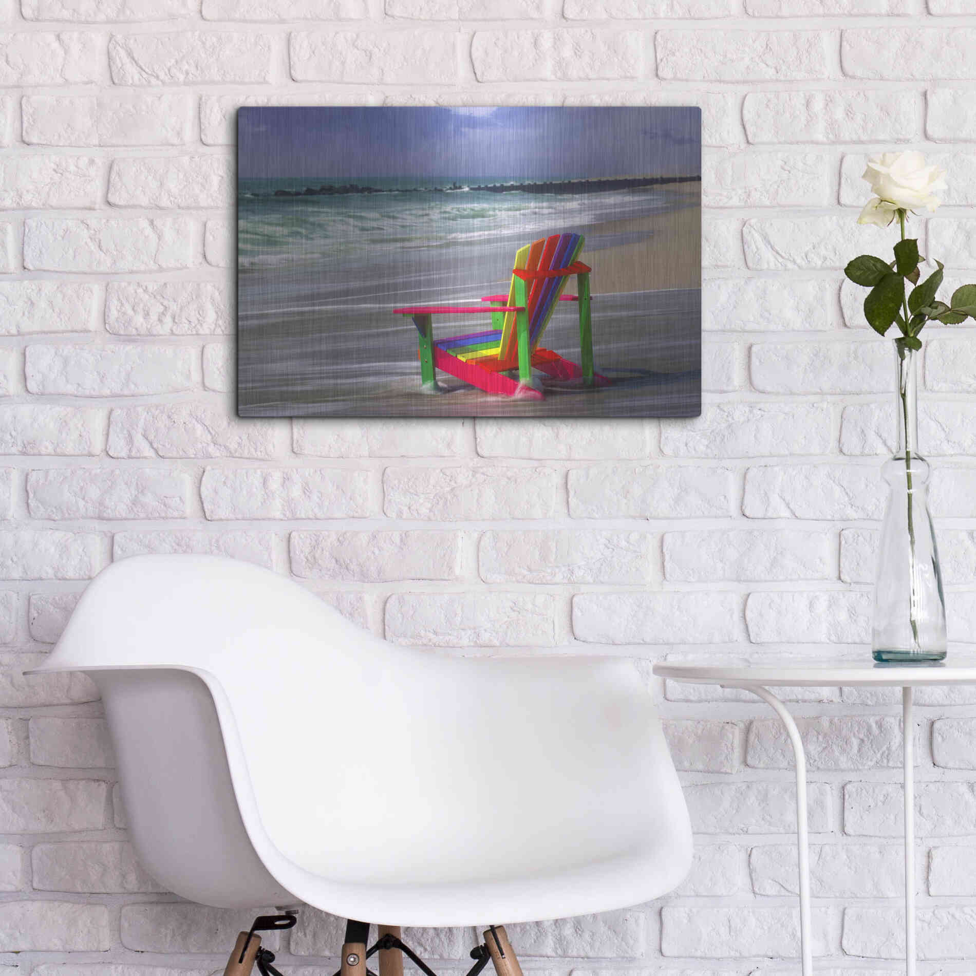 Luxe Metal Art 'Rainbow Chair' by Mike Jones, Metal Wall Art,24x16