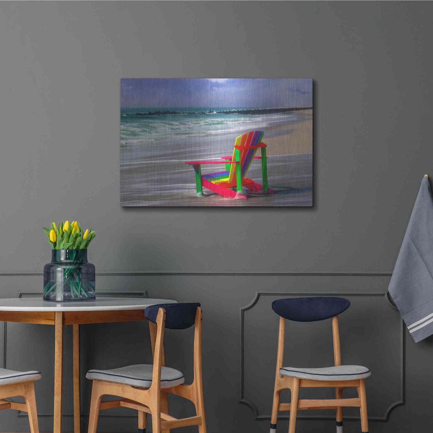 Luxe Metal Art 'Rainbow Chair' by Mike Jones, Metal Wall Art,36x24