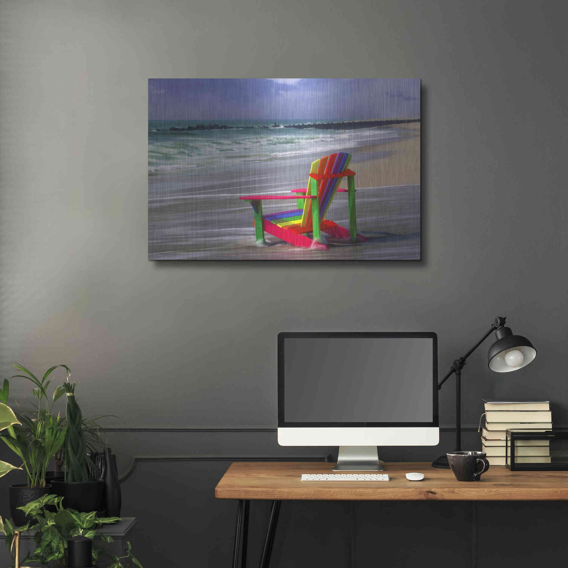 Luxe Metal Art 'Rainbow Chair' by Mike Jones, Metal Wall Art,36x24