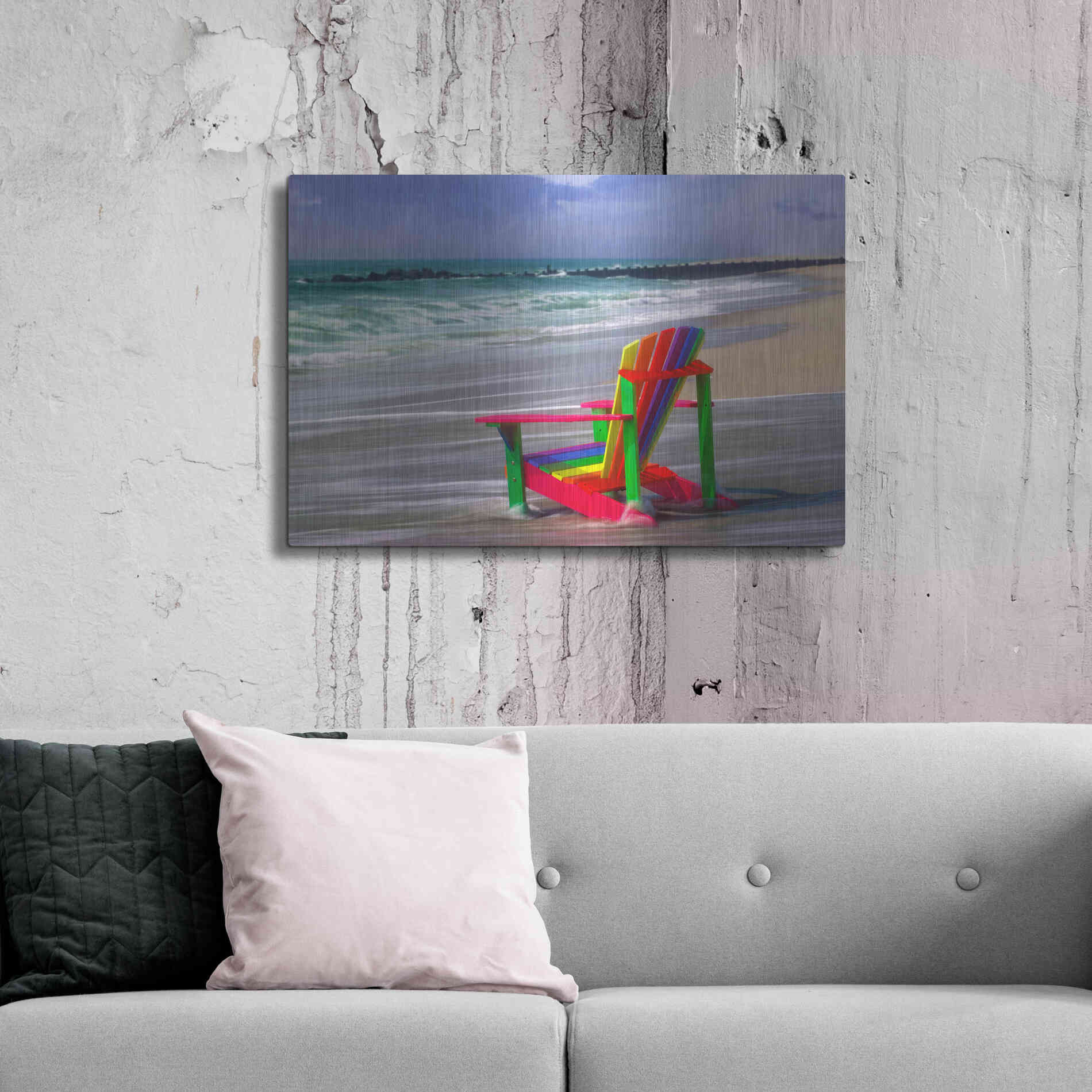 Luxe Metal Art 'Rainbow Chair' by Mike Jones, Metal Wall Art,36x24