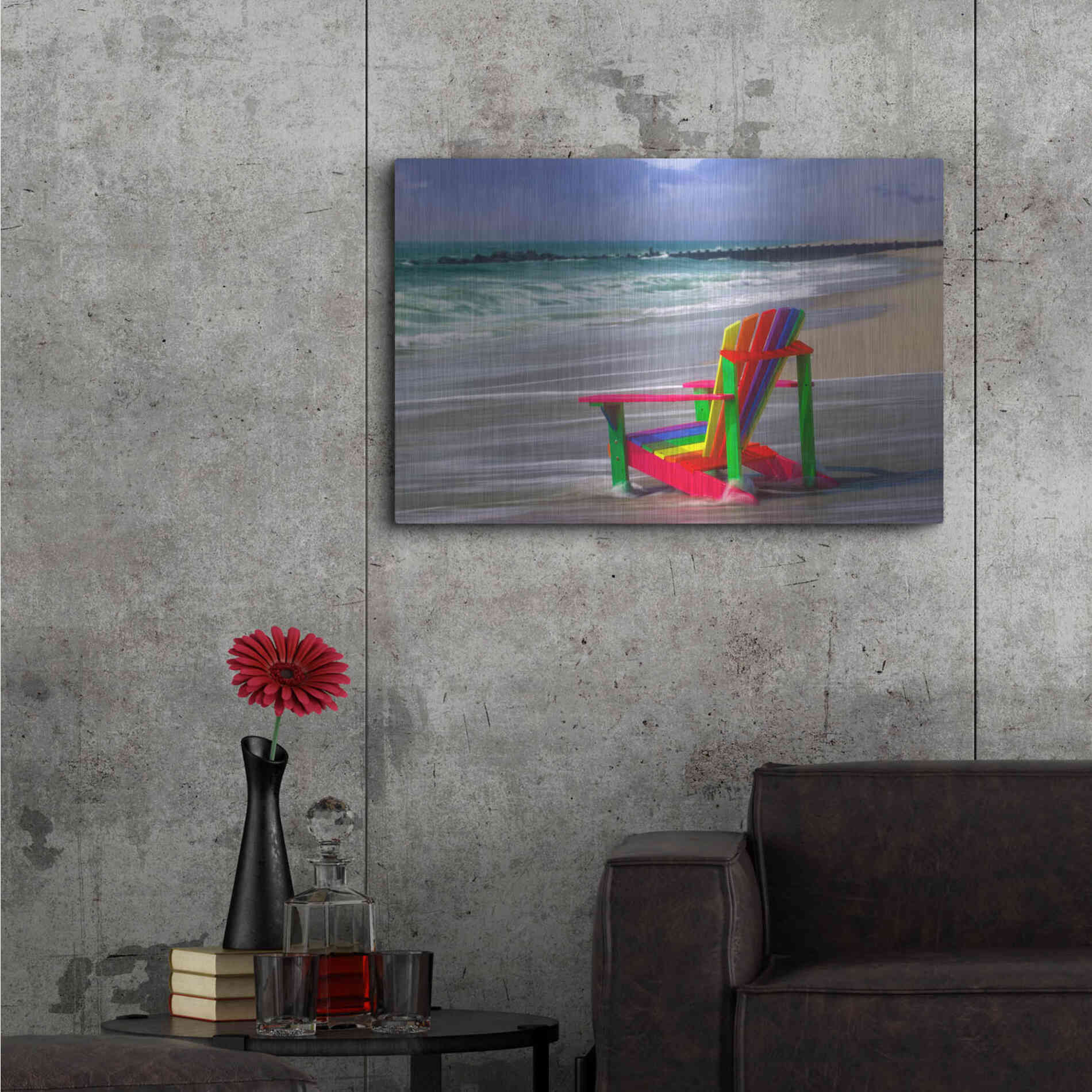 Luxe Metal Art 'Rainbow Chair' by Mike Jones, Metal Wall Art,36x24