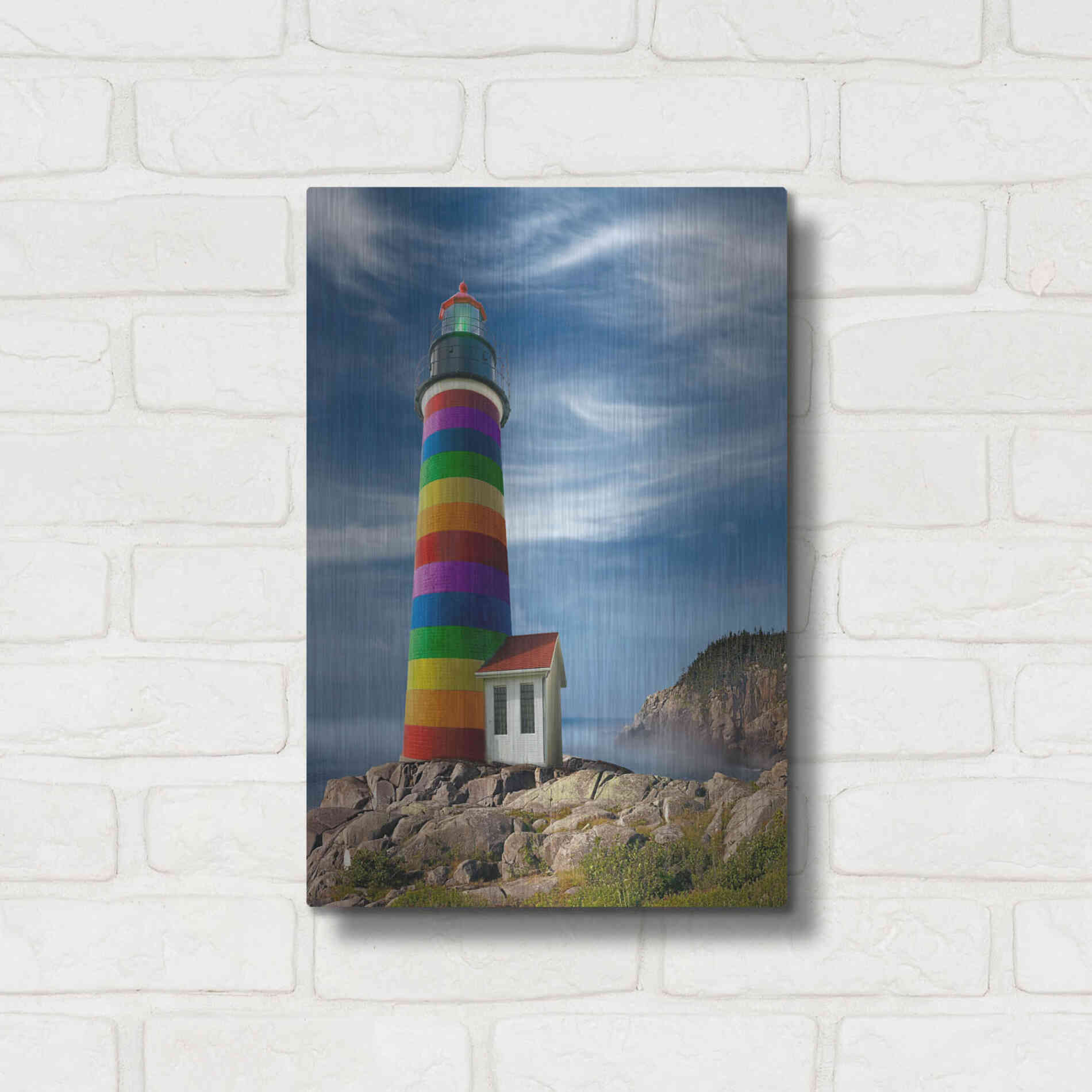 Luxe Metal Art 'Rainbow Lighthouse North' by Mike Jones, Metal Wall Art,12x16