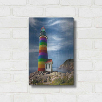 Luxe Metal Art 'Rainbow Lighthouse North' by Mike Jones, Metal Wall Art,12x16