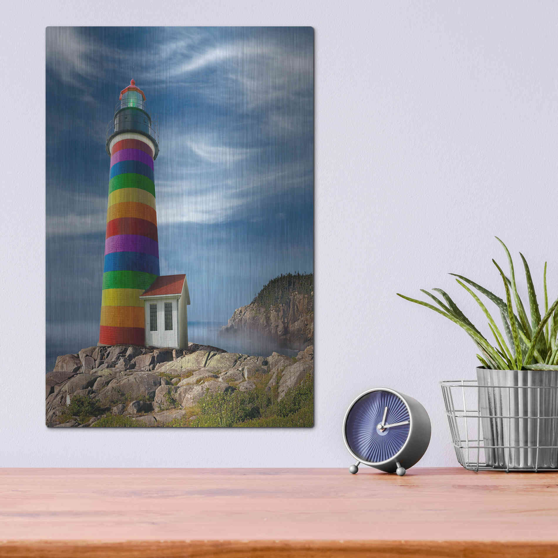 Luxe Metal Art 'Rainbow Lighthouse North' by Mike Jones, Metal Wall Art,12x16