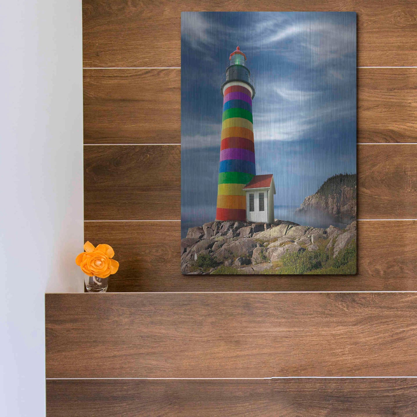 Luxe Metal Art 'Rainbow Lighthouse North' by Mike Jones, Metal Wall Art,12x16