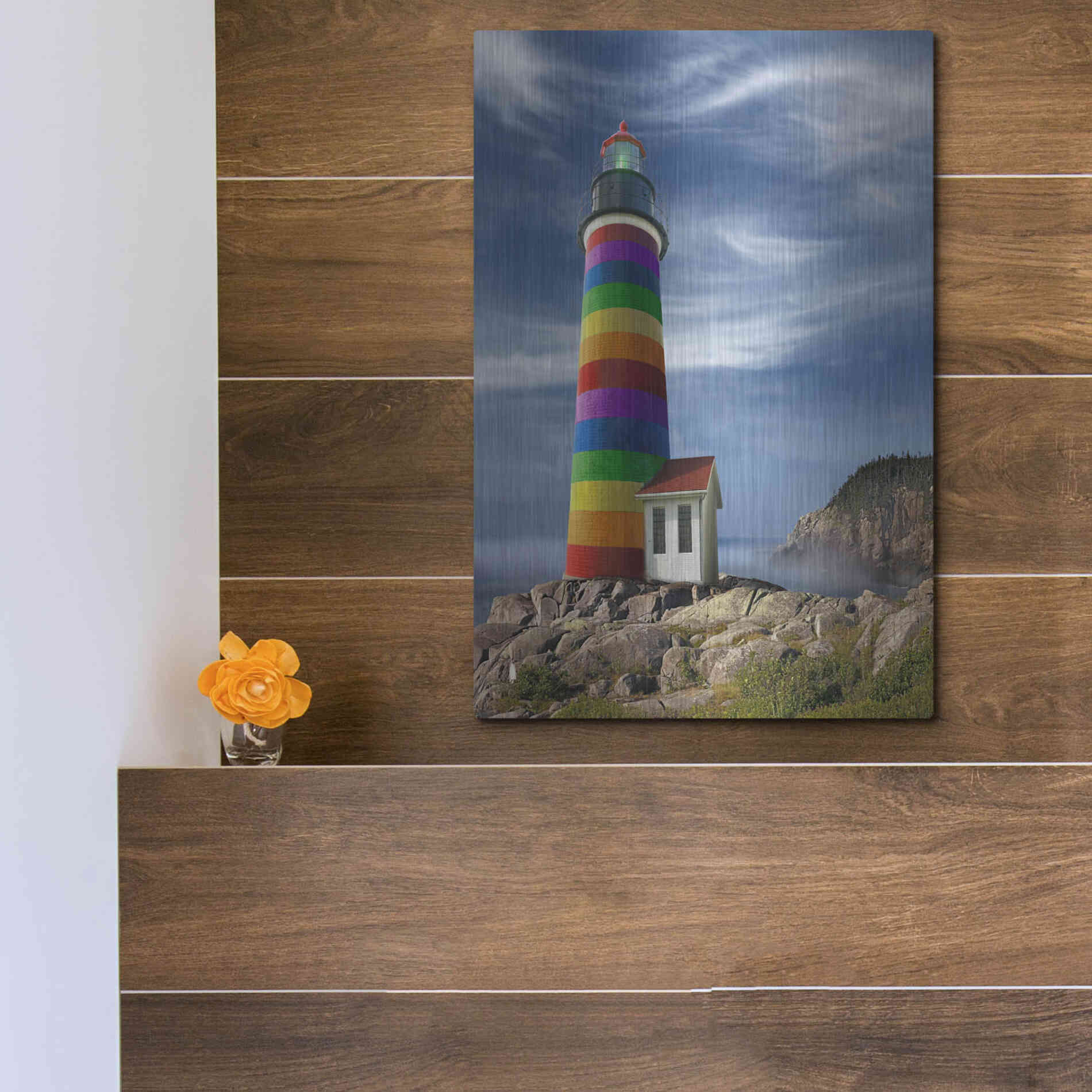 Luxe Metal Art 'Rainbow Lighthouse North' by Mike Jones, Metal Wall Art,12x16