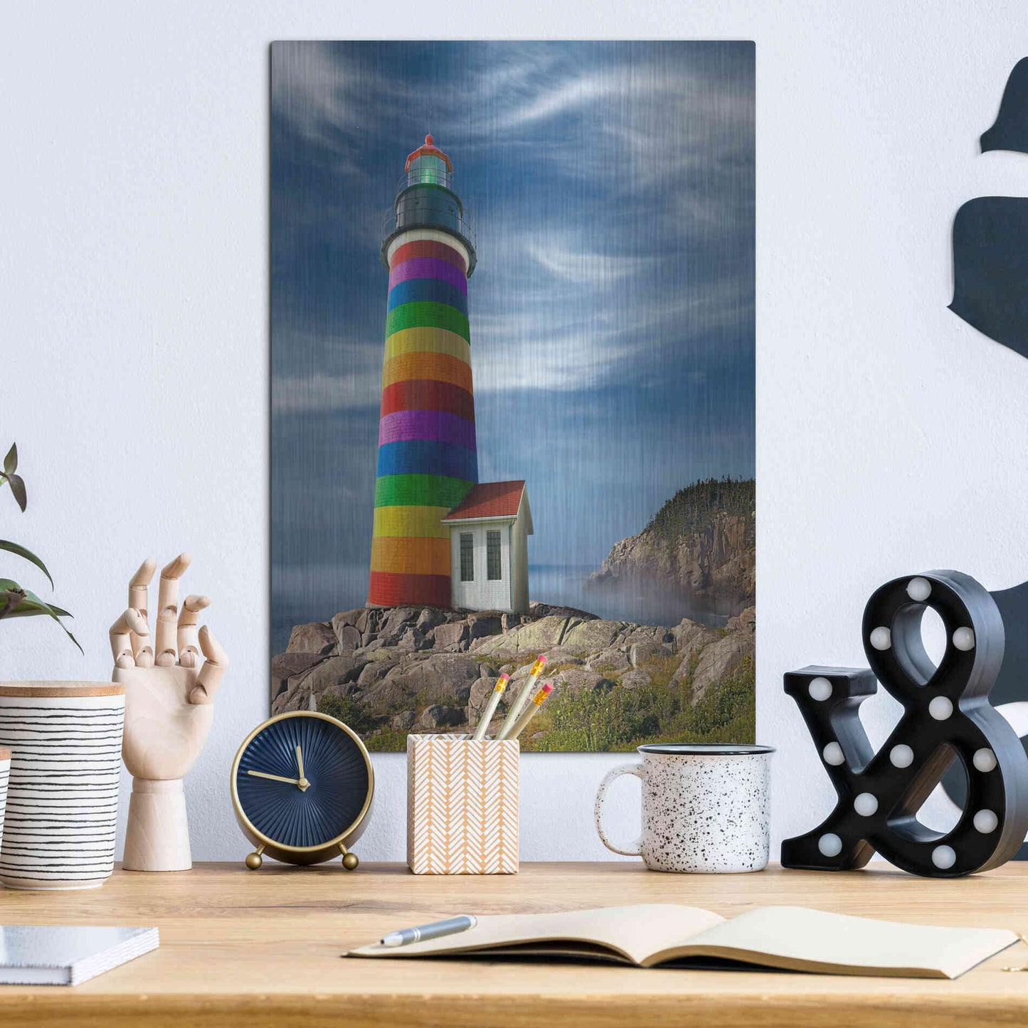 Luxe Metal Art 'Rainbow Lighthouse North' by Mike Jones, Metal Wall Art,12x16