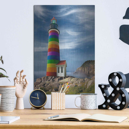 Luxe Metal Art 'Rainbow Lighthouse North' by Mike Jones, Metal Wall Art,12x16