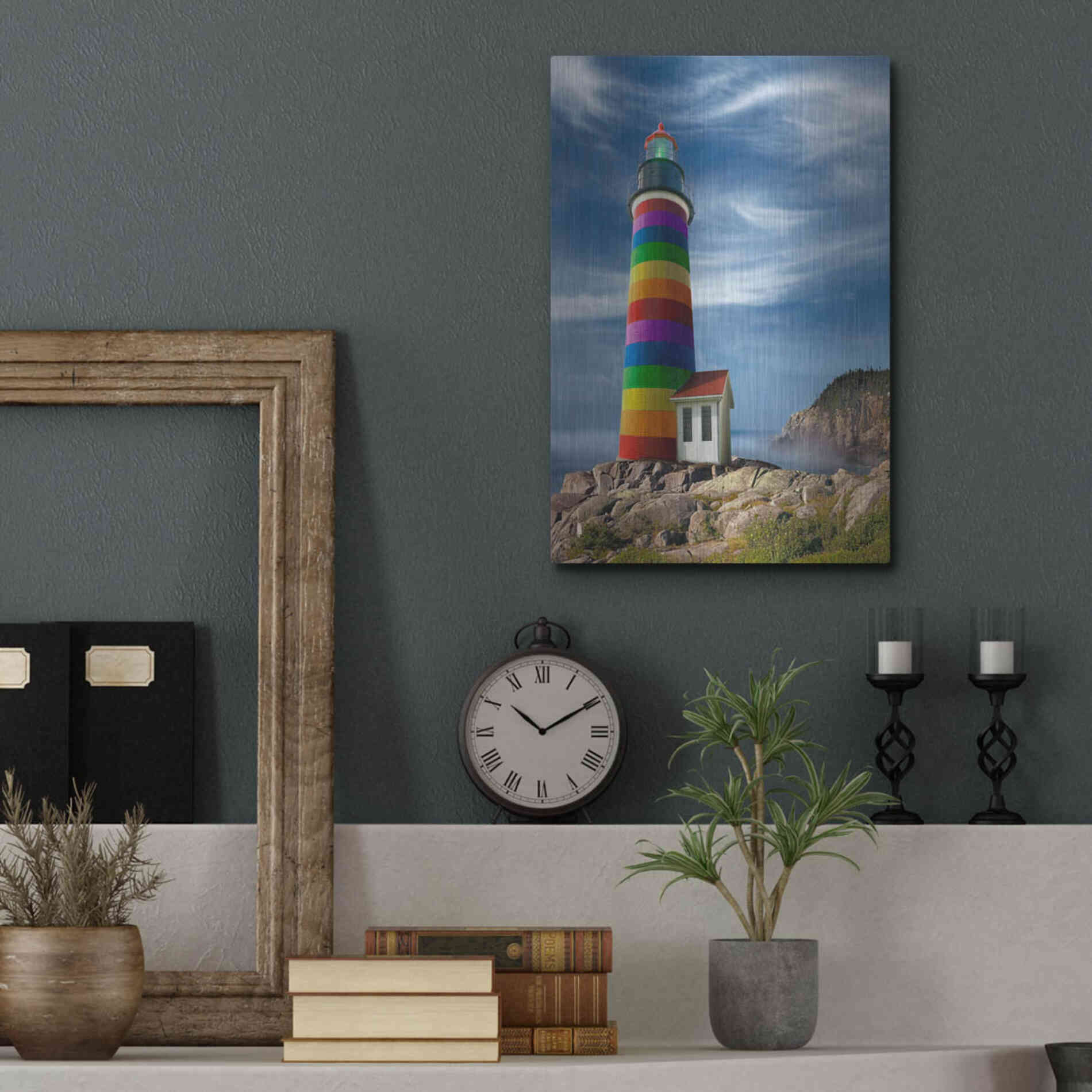 Luxe Metal Art 'Rainbow Lighthouse North' by Mike Jones, Metal Wall Art,12x16