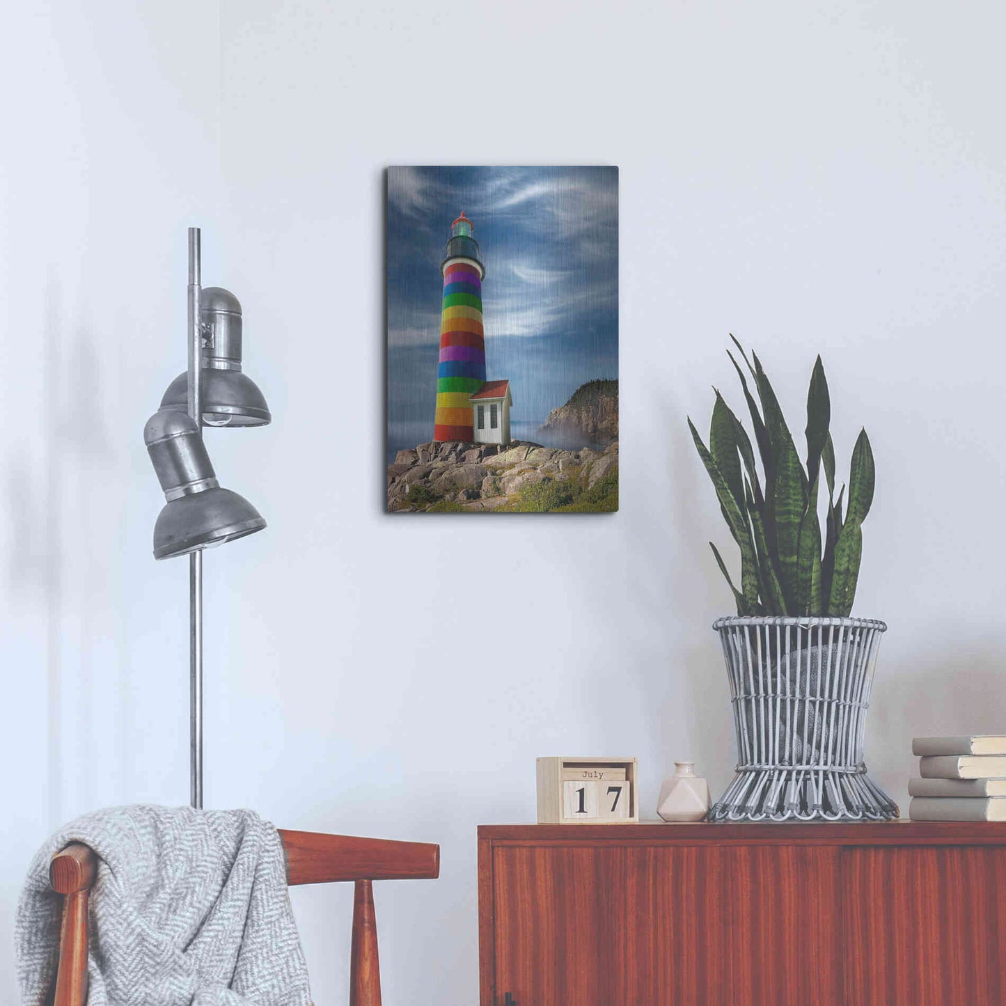 Luxe Metal Art 'Rainbow Lighthouse North' by Mike Jones, Metal Wall Art,16x24