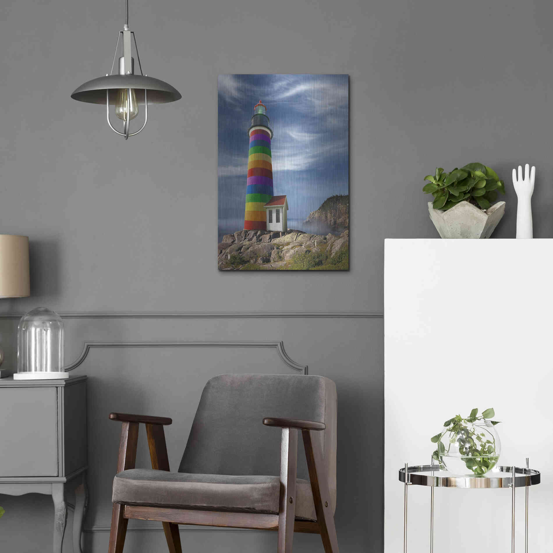 Luxe Metal Art 'Rainbow Lighthouse North' by Mike Jones, Metal Wall Art,16x24