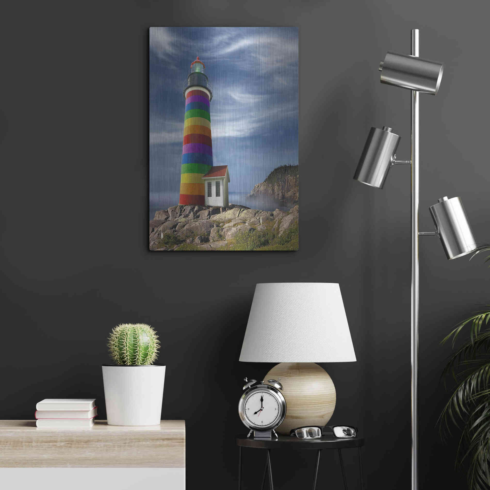 Luxe Metal Art 'Rainbow Lighthouse North' by Mike Jones, Metal Wall Art,16x24