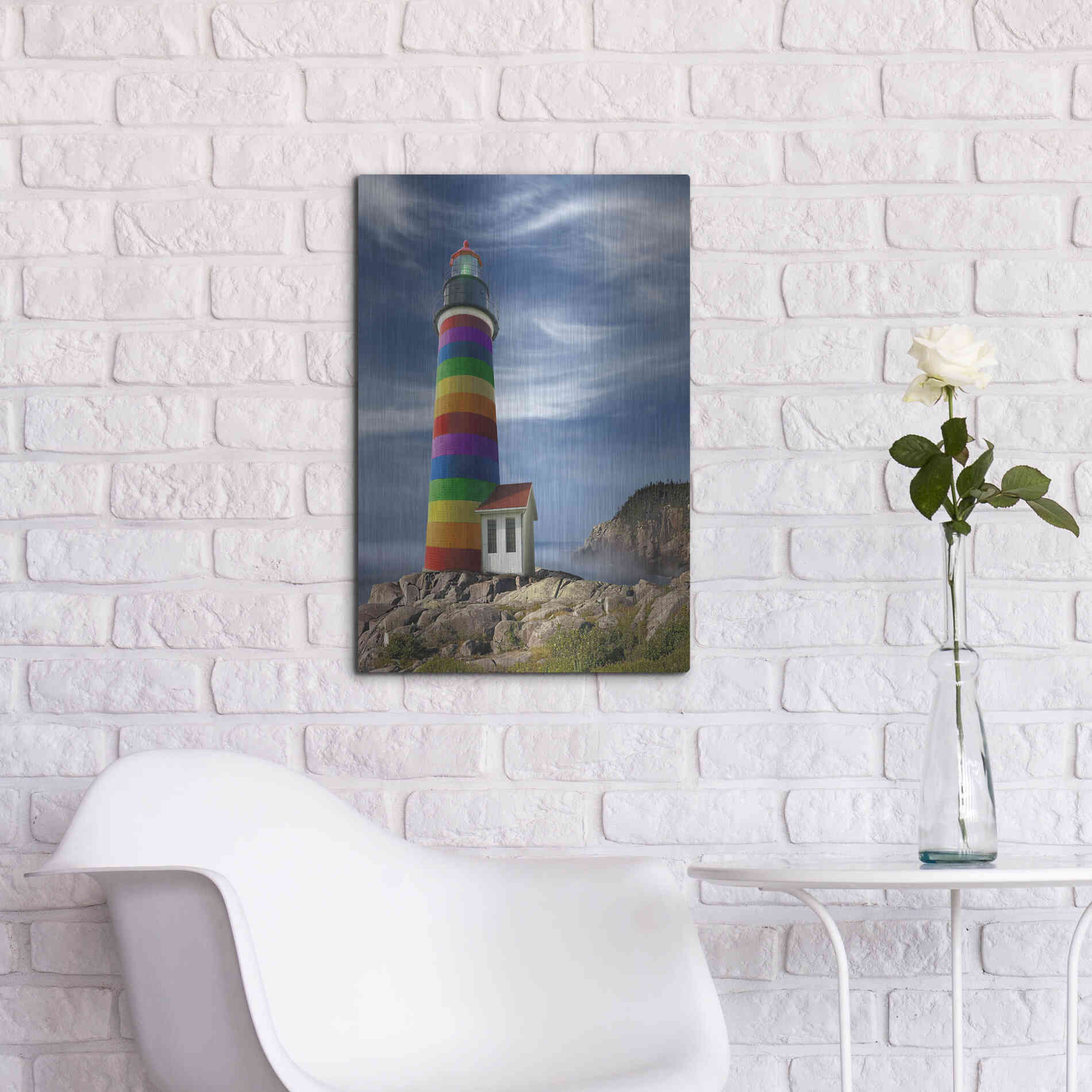 Luxe Metal Art 'Rainbow Lighthouse North' by Mike Jones, Metal Wall Art,16x24