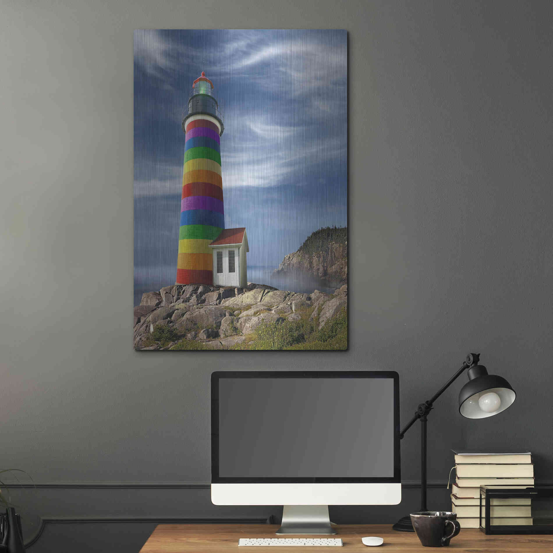 Luxe Metal Art 'Rainbow Lighthouse North' by Mike Jones, Metal Wall Art,24x36