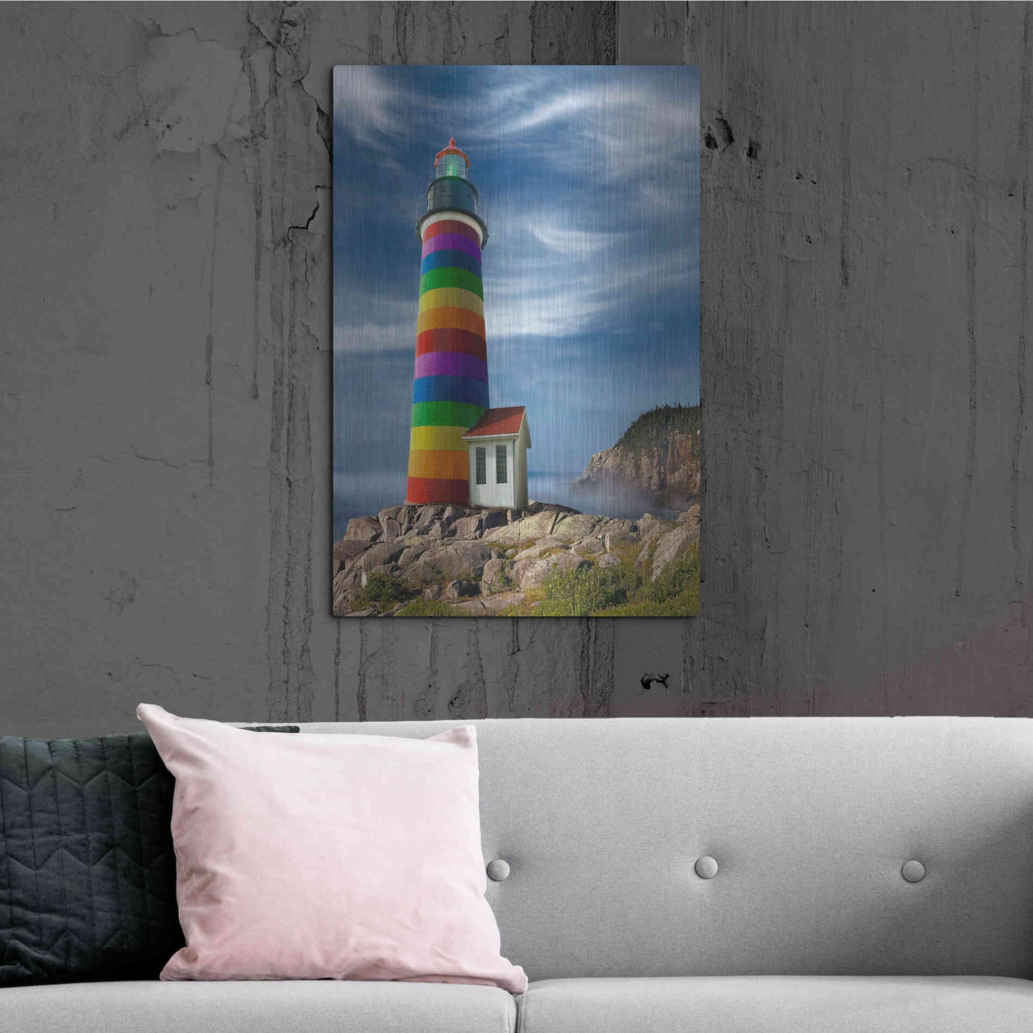 Luxe Metal Art 'Rainbow Lighthouse North' by Mike Jones, Metal Wall Art,24x36