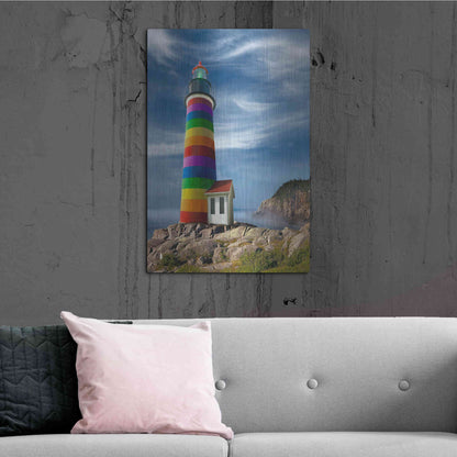 Luxe Metal Art 'Rainbow Lighthouse North' by Mike Jones, Metal Wall Art,24x36