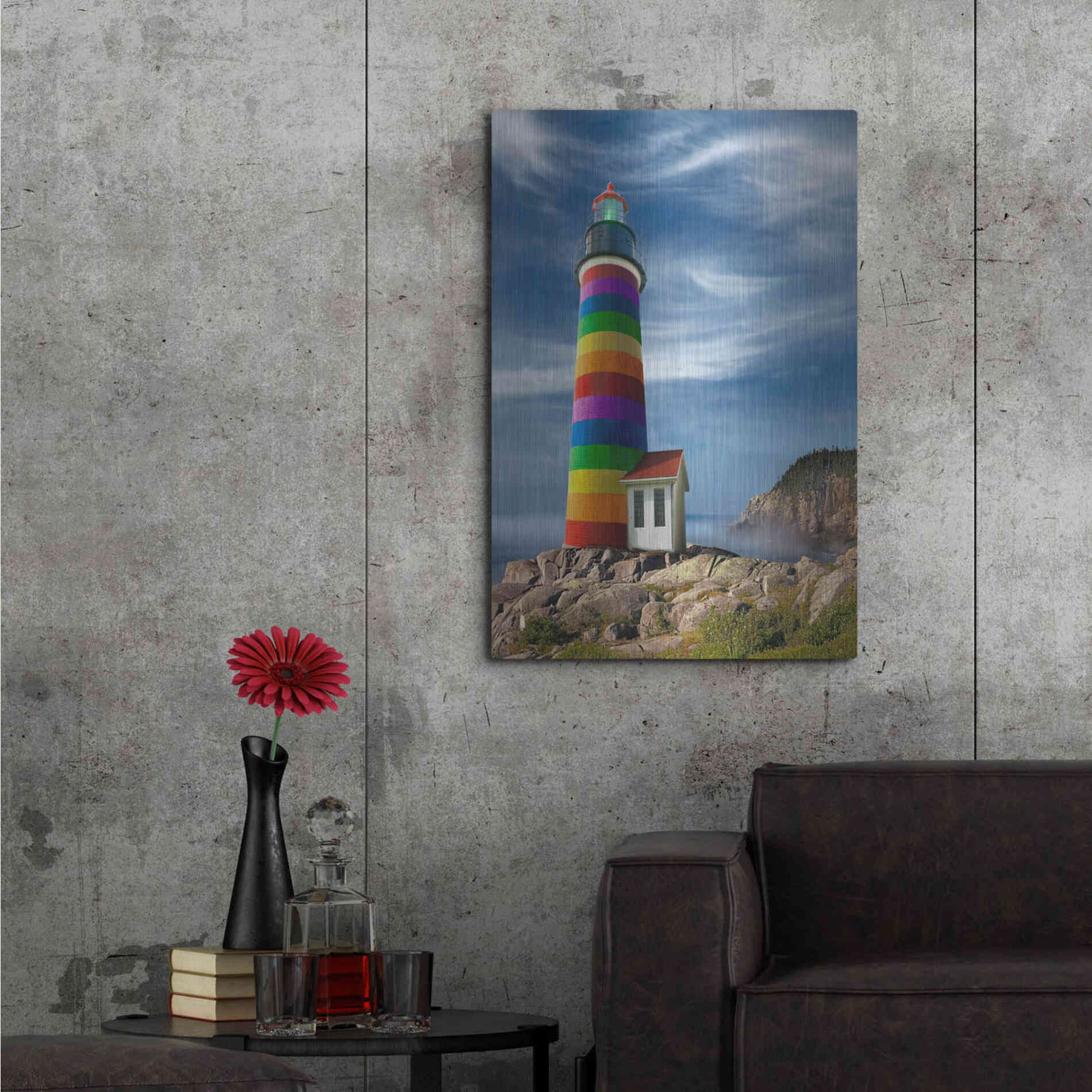 Luxe Metal Art 'Rainbow Lighthouse North' by Mike Jones, Metal Wall Art,24x36
