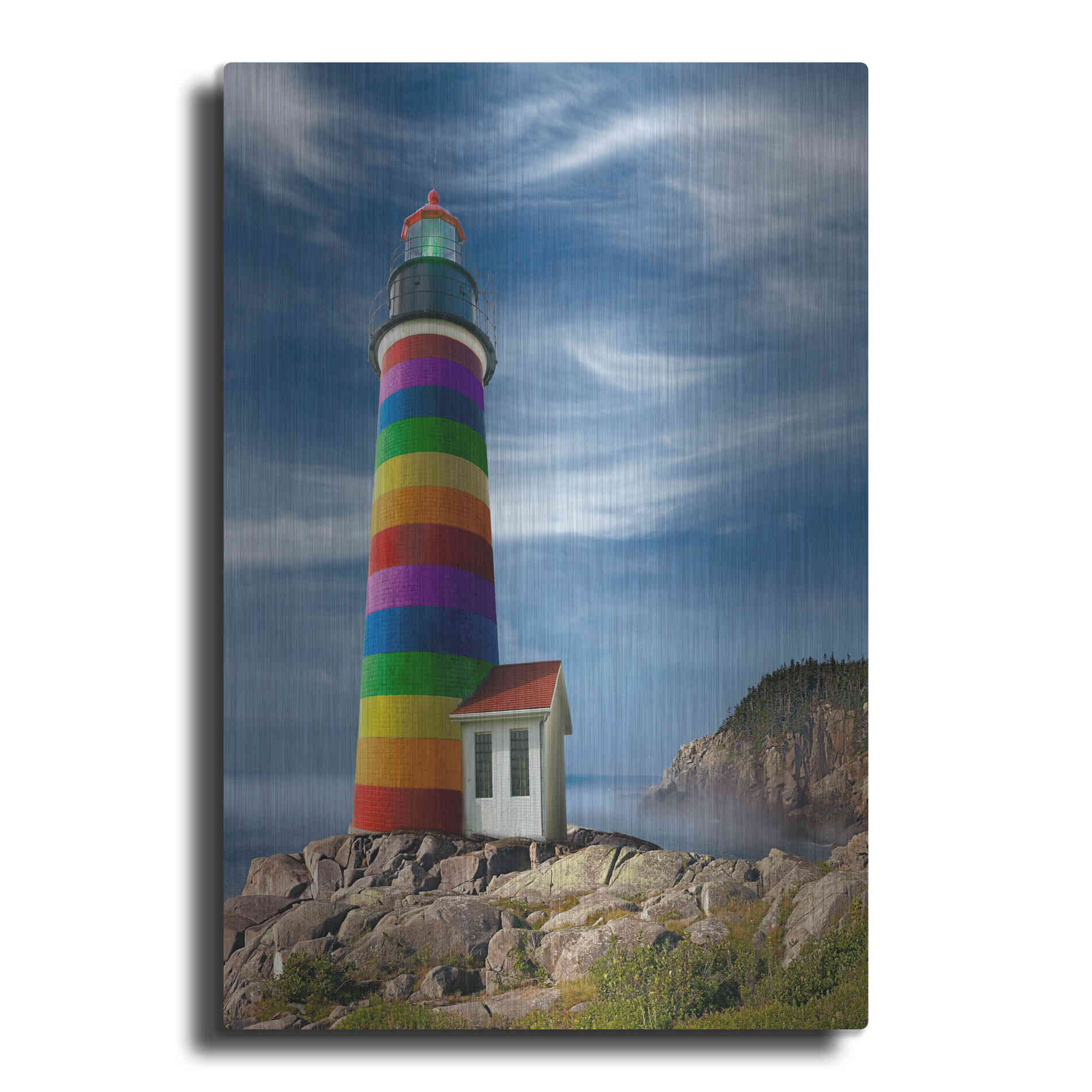 Luxe Metal Art 'Rainbow Lighthouse North' by Mike Jones, Metal Wall Art