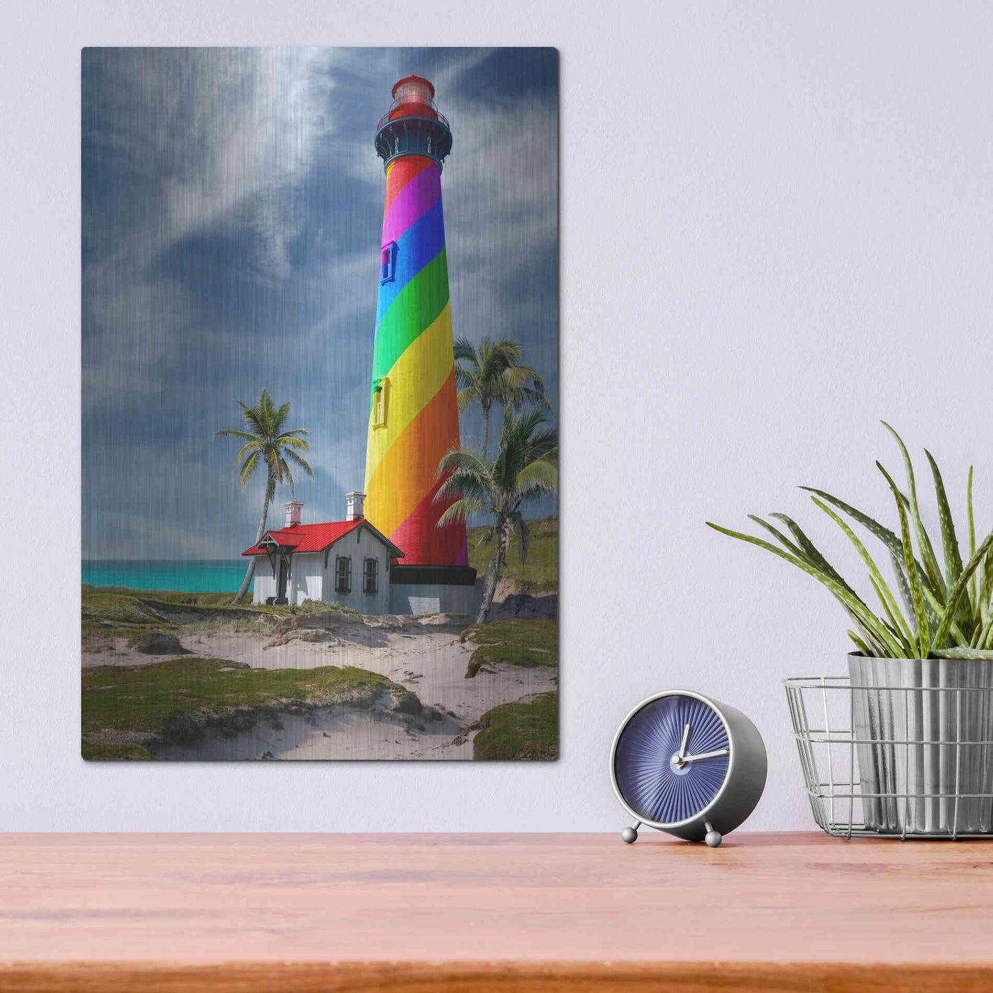 Luxe Metal Art 'Rainbow Lighthouse South' by Mike Jones, Metal Wall Art,12x16