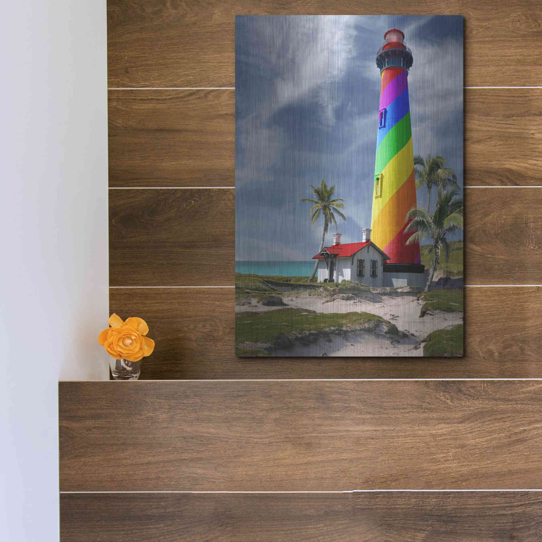 Luxe Metal Art 'Rainbow Lighthouse South' by Mike Jones, Metal Wall Art,12x16