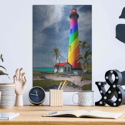 Luxe Metal Art 'Rainbow Lighthouse South' by Mike Jones, Metal Wall Art,12x16