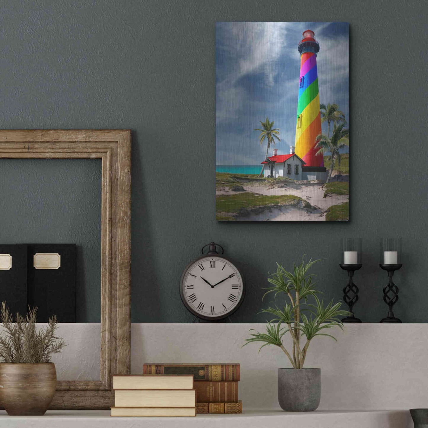 Luxe Metal Art 'Rainbow Lighthouse South' by Mike Jones, Metal Wall Art,12x16