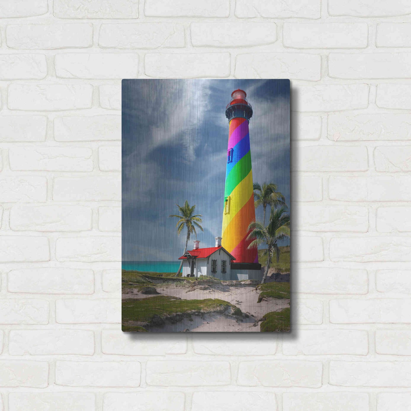 Luxe Metal Art 'Rainbow Lighthouse South' by Mike Jones, Metal Wall Art,16x24