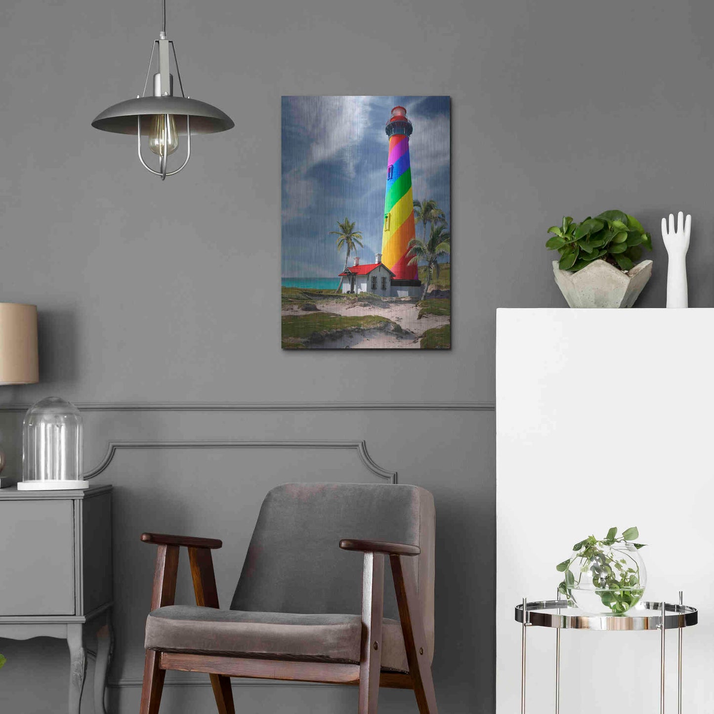 Luxe Metal Art 'Rainbow Lighthouse South' by Mike Jones, Metal Wall Art,16x24