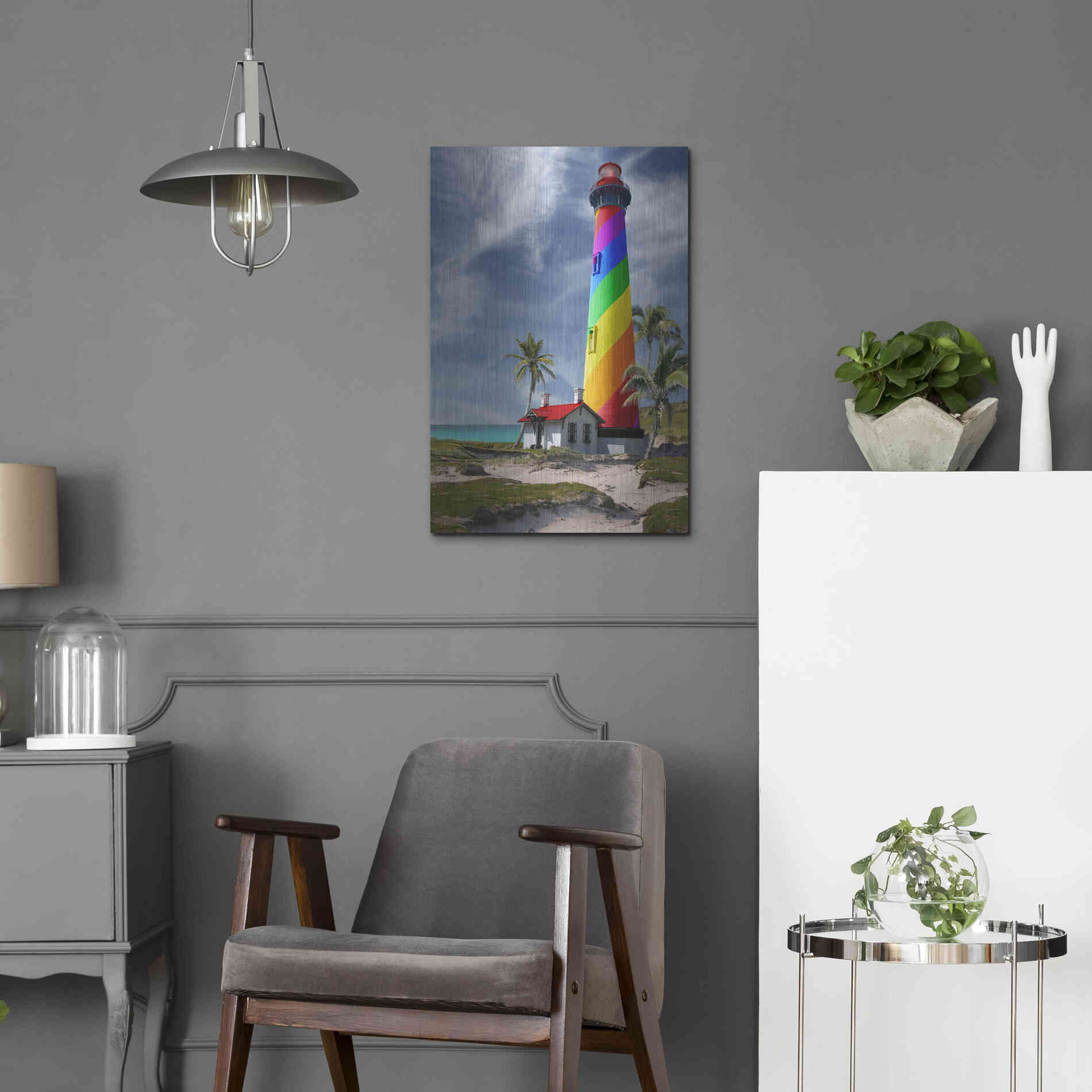 Luxe Metal Art 'Rainbow Lighthouse South' by Mike Jones, Metal Wall Art,16x24