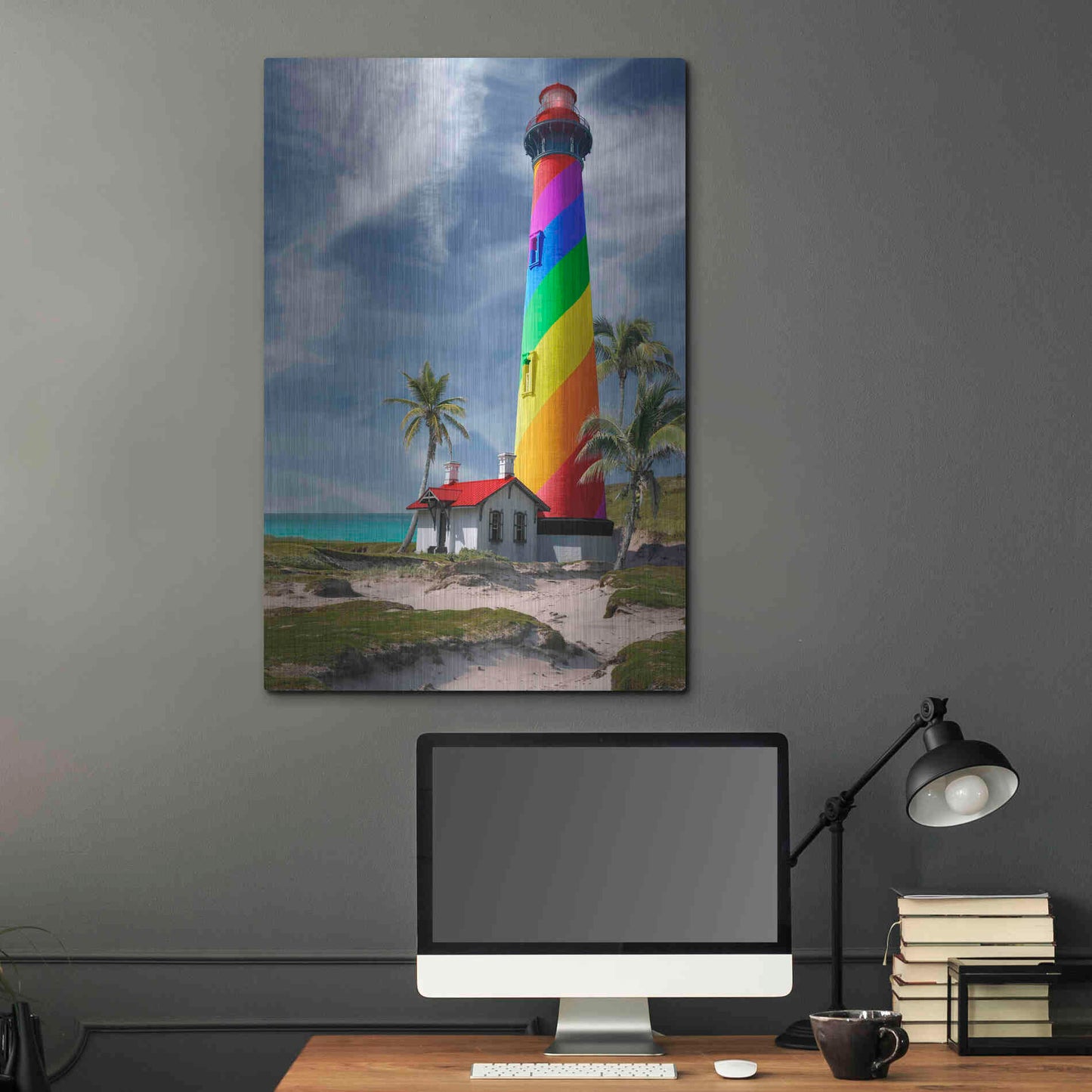 Luxe Metal Art 'Rainbow Lighthouse South' by Mike Jones, Metal Wall Art,24x36